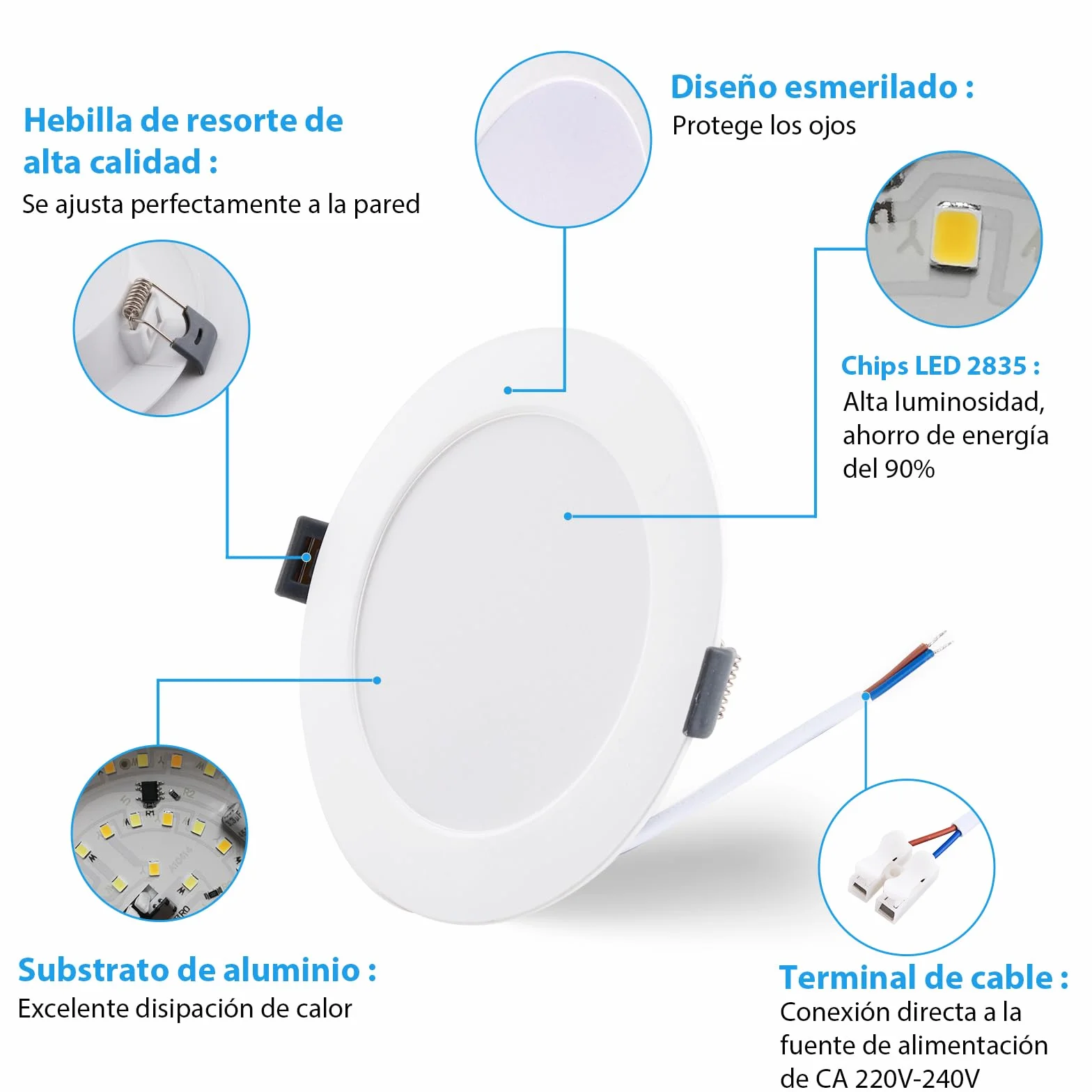 Focos LED empotrables 7W IP44 blanco cálido frío 3000K 4000K 6000K Ø95-110mm Lote 20
