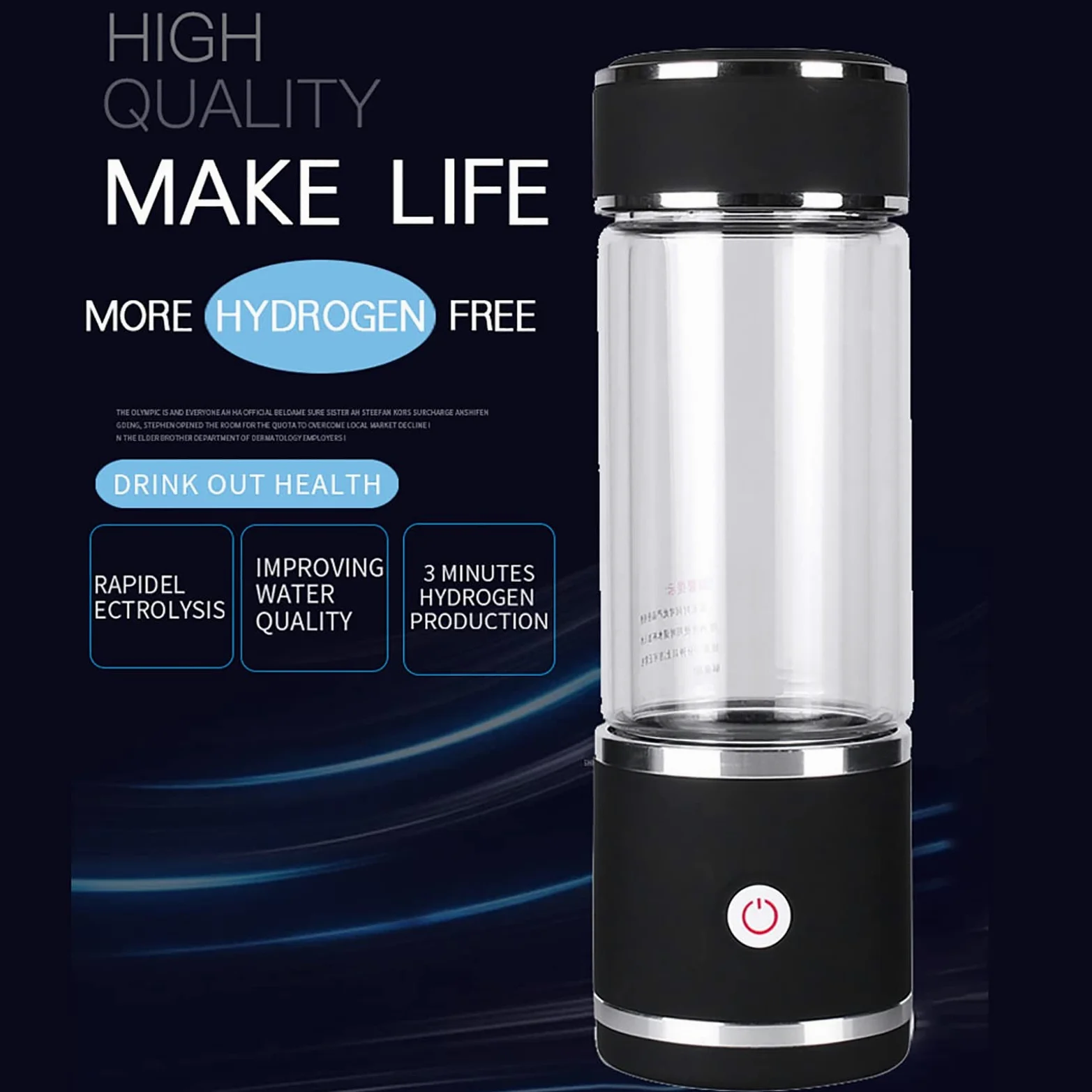 Botella De Agua Rica En Hidrógeno Ionizador Generador De Agua De Hidrógeno Tecnología SPE De 3 Minutos Haga Que El Contenido De Hidrógeno Sea De Hasta 1000-1200 PPB Descarga De Ozono Y Cloro 250Ml