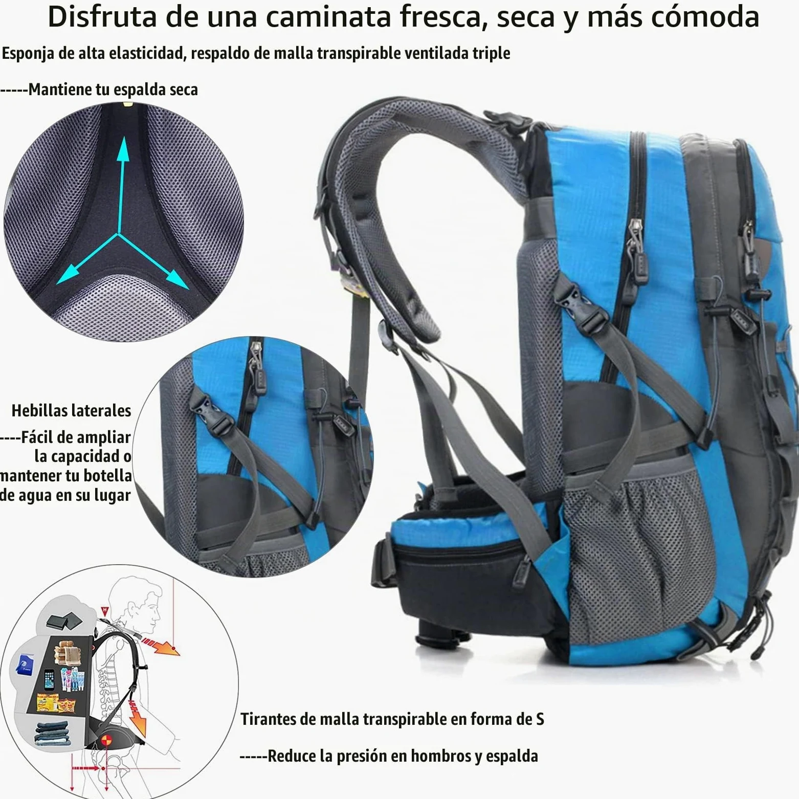 40L Mochila de Senderismo Mochila de Viaje Impermeable de Gran Capacidad Mochila de Trekking con Funda para Lluvia para Hombres Mujeres