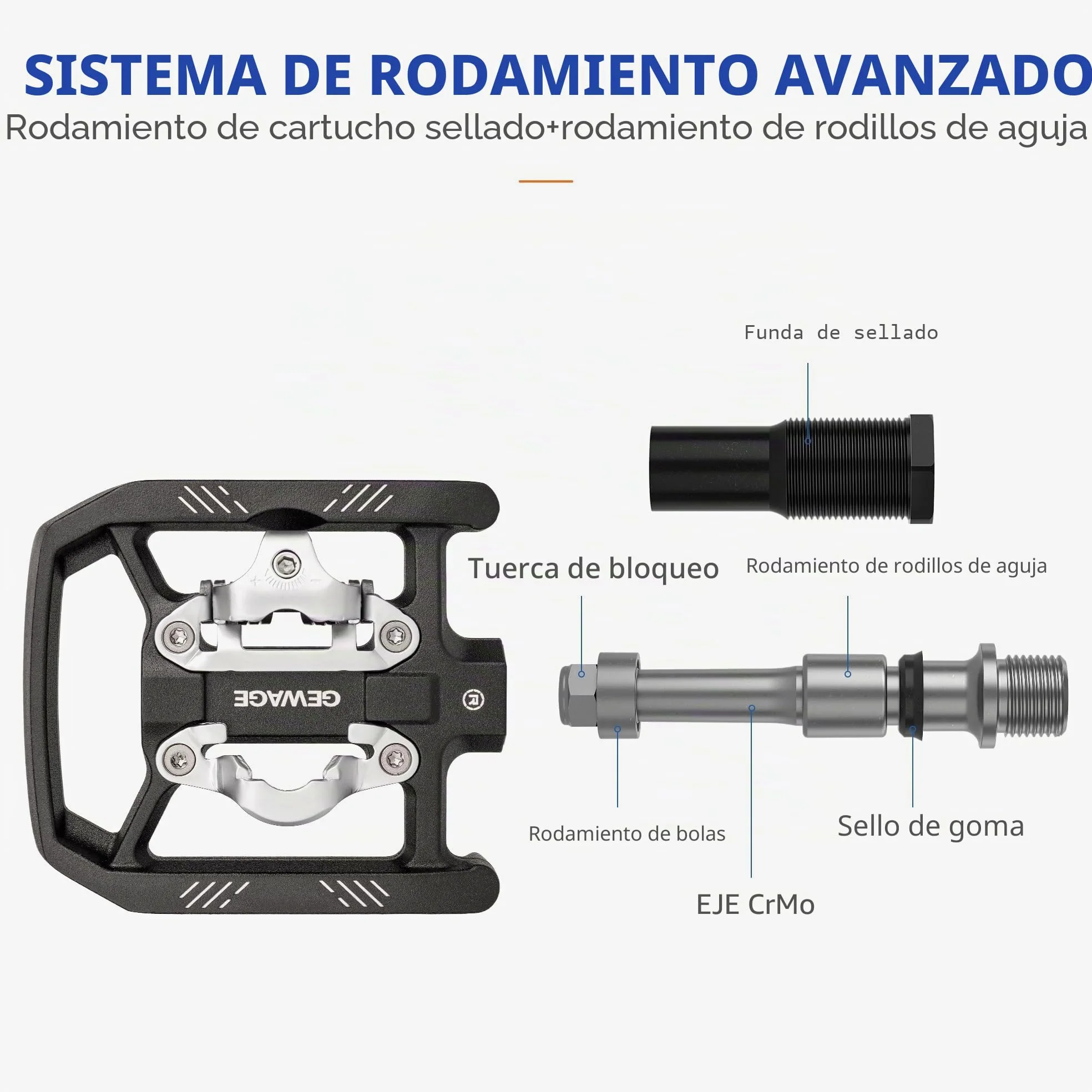 GEWAGE Pedales Bicicleta 2 en 1 SPD/Plataforma – Cuerpo de Aluminio CNC, Tensión Ajustable, Eje Chromoly, Pines Antideslizantes, Incluye 2 Calas SH51, para MTB, Trekking y Bikepacking