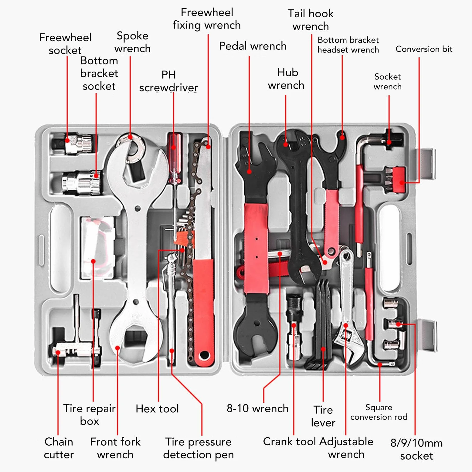 Kit de Herramientas para Bicicletas, Herramientas de Mantenimiento Esenciales de 45 Piezas para Bicicletas de Montaña y de Carretera con Estuche de Almacenamiento