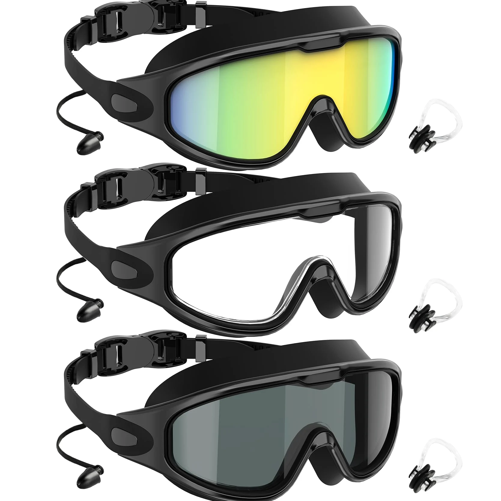 NSSIW Gafas de natación para adultos: visión amplia con protección UV400, antivaho, antifugas, para hombre y mujer, 3 unidades