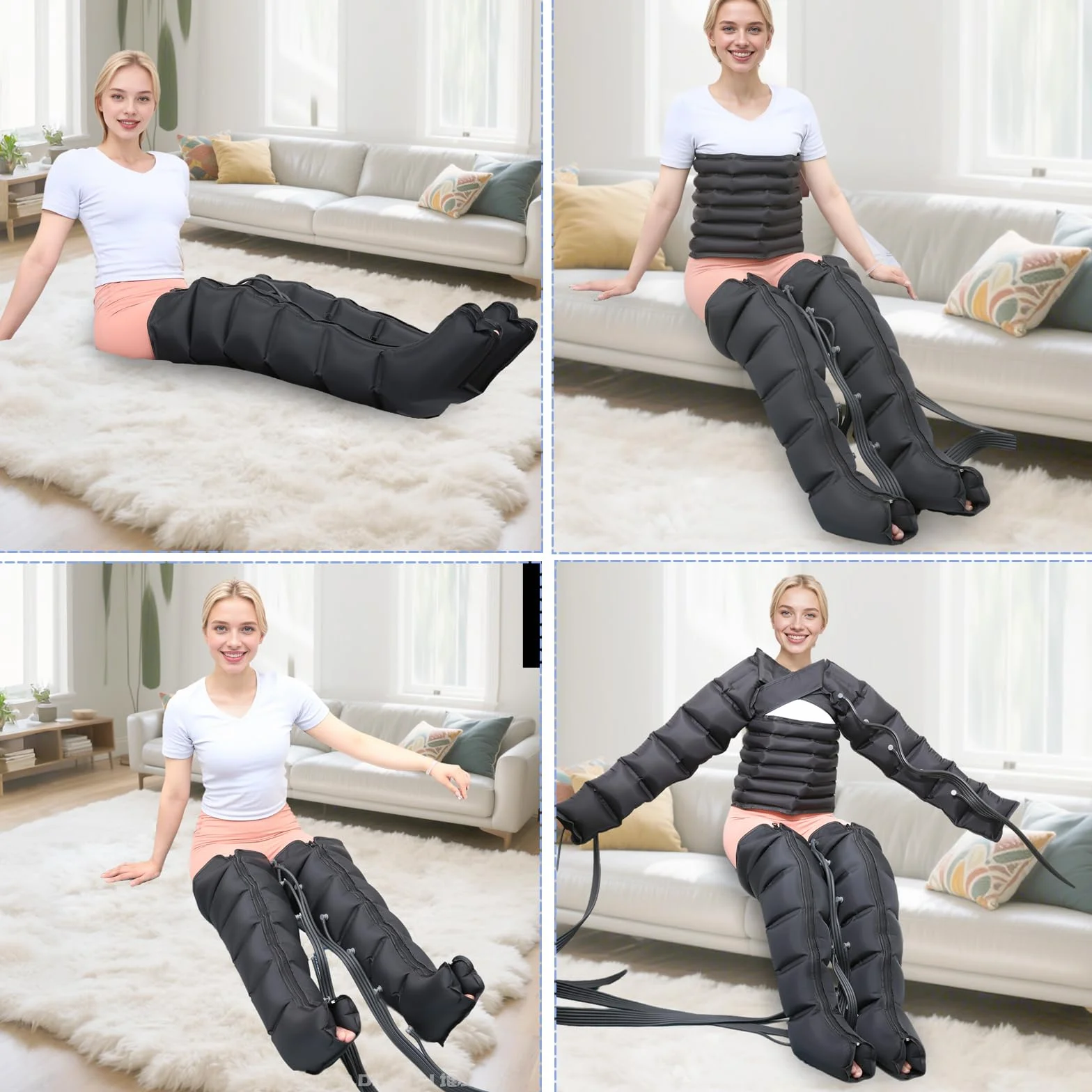 Presoterapia Profesional Piernas y Abdomen 6 Cámaras Máquina Masajeador Botas 0-240 Mmhg Ajustables