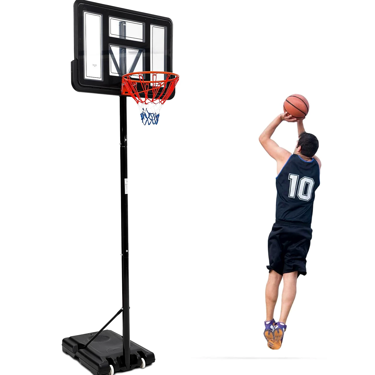 Garvee Aro de baloncesto portátil ajustable – Sistema de manivela continua de 5.5 a 10 pies – Tablero de 47 pulgadas inastillable – Portería al aire libre con ruedas para adultos y niños – Perfecto
