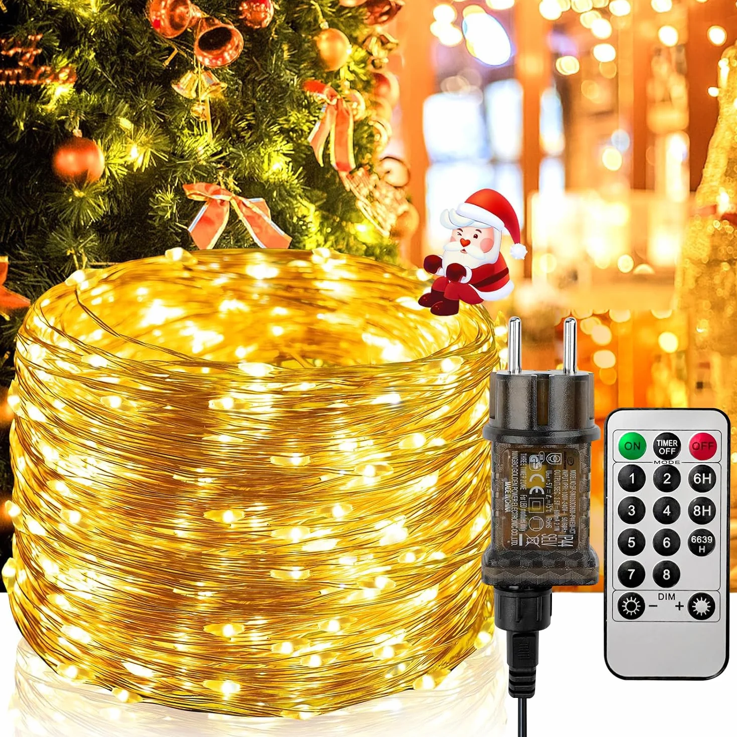 Guirnalda Luces 20M 200 LEDs IP65 Blanco Cálido Impermeable Cadena de Luces Navidad 8 Modos