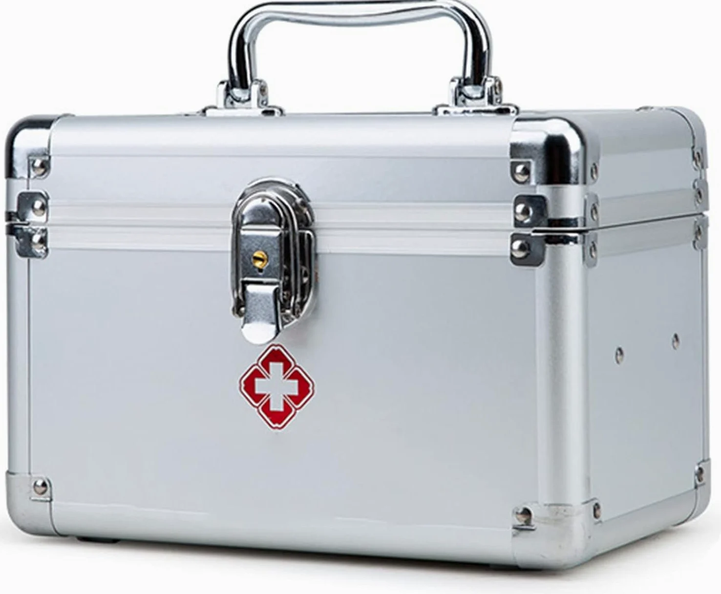 Caja De Bloqueo De Gran Capacidad, Botiquín De Primeros Auxilios, Caja Médica De Aleación De Aluminio con Cerradura, Estuche para Medicamentos, Caja De Almacenamiento De M, Silver, 10inch