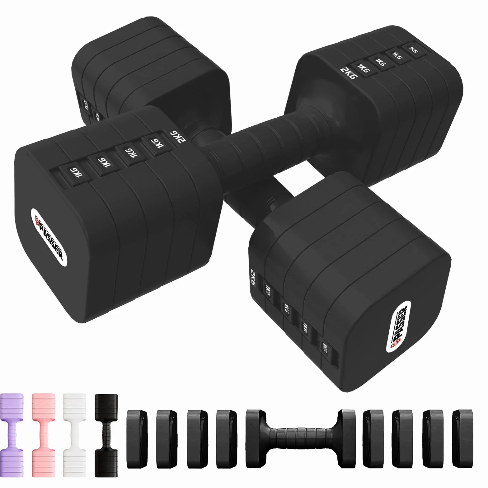 20KG Pesas y Mancuernas Ajustables 5 en 1, Par de 2 (Cada una Regulable a 2/4/6/8/10 kg), Pesas Ajustables para Mujeres y Hombres, Gym Dumbbell Set, Ideal para Entrenamiento Gimnasio en Casa