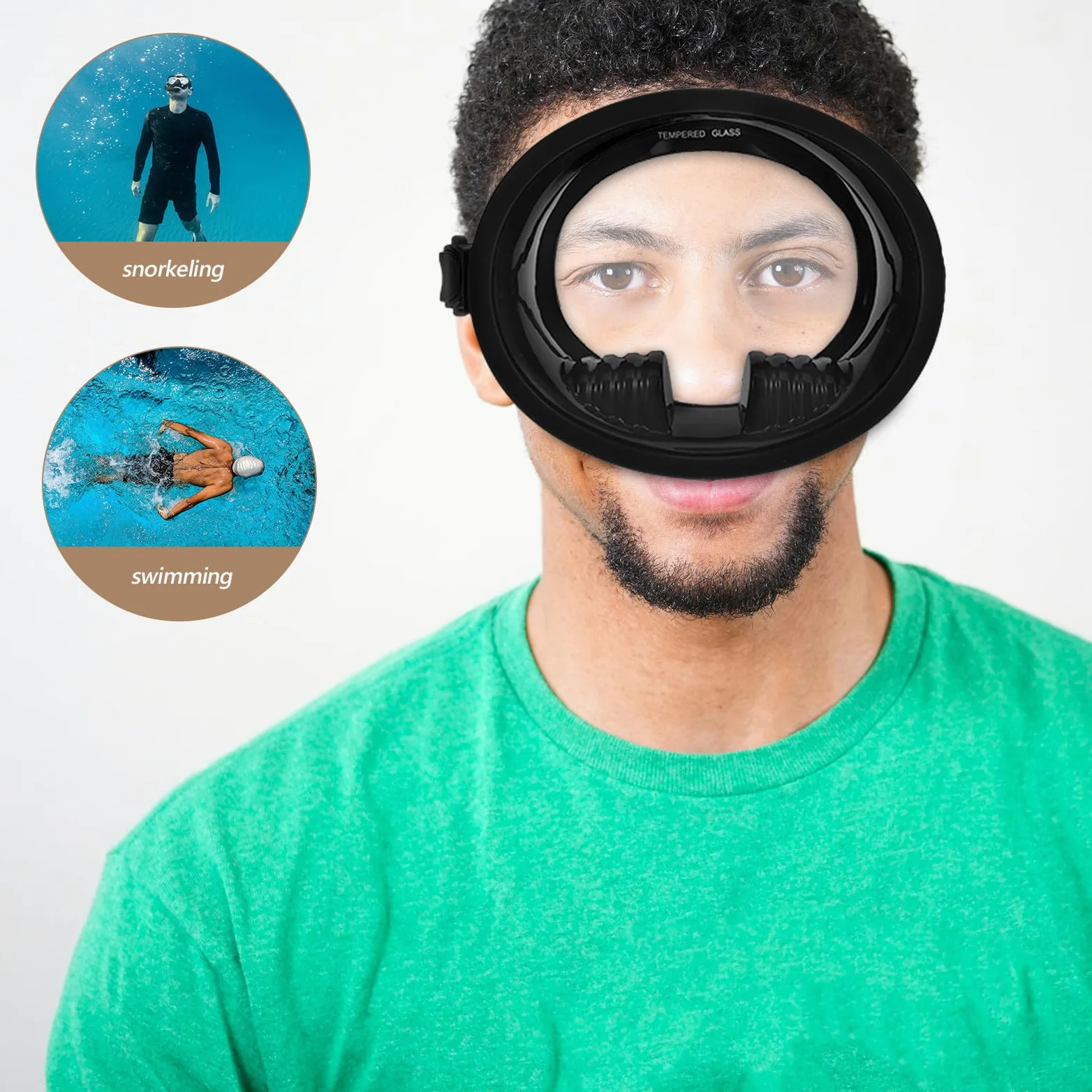 YARNOW Máscara de Buceo Silicona y Vidrio Templado Antivaho Diseño de Visión Amplia Resistente a Fugas en Color Negro para Buceo y Esnórquel