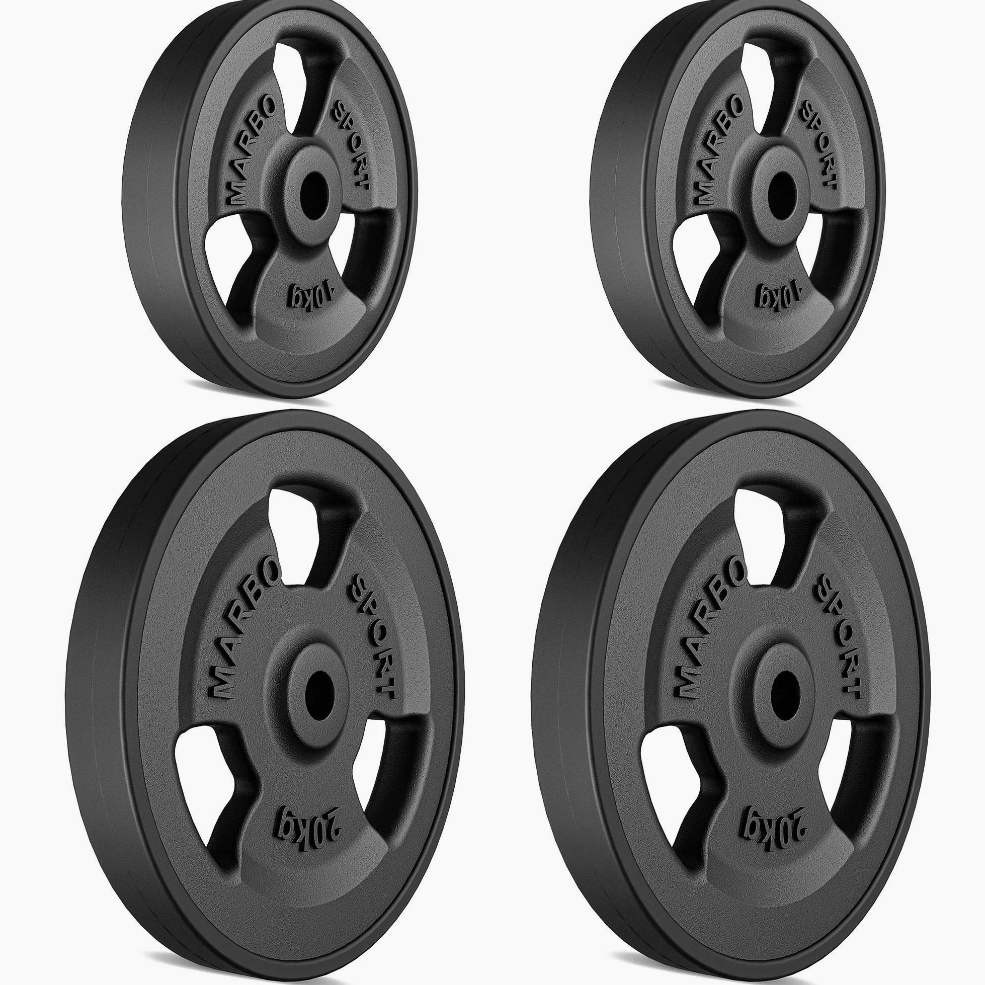 Marbo Sport Juego de Pesas de Placa de Pesas de Hierro Fundido de Triple Agarre ø30 / 31 mm | Establecer Opciones de 29 kg / 30 kg / 60 kg
