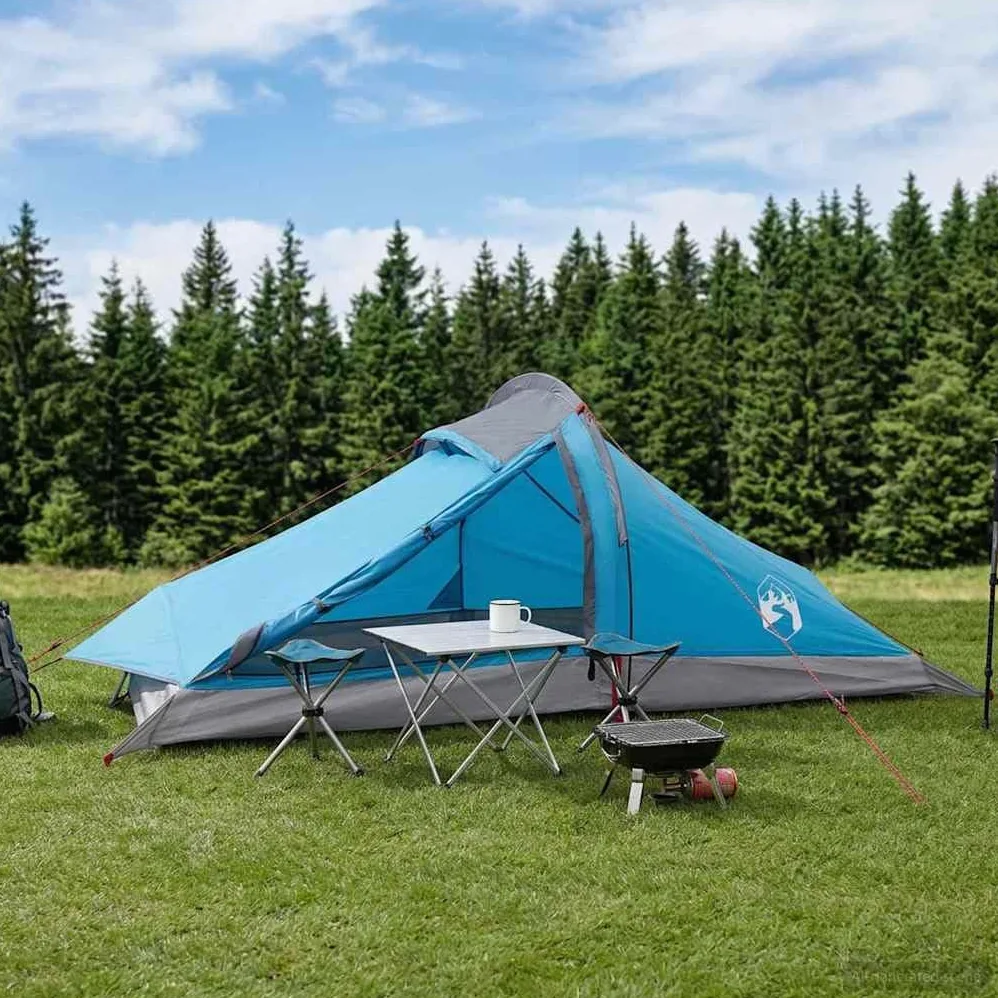 Tienda de trekking azul para 2 personas de poliéster 185T con revestimiento de poliuretano, tienda de campaña ligera para camping, senderismo, exterior y festival, impermeable, resistente al
