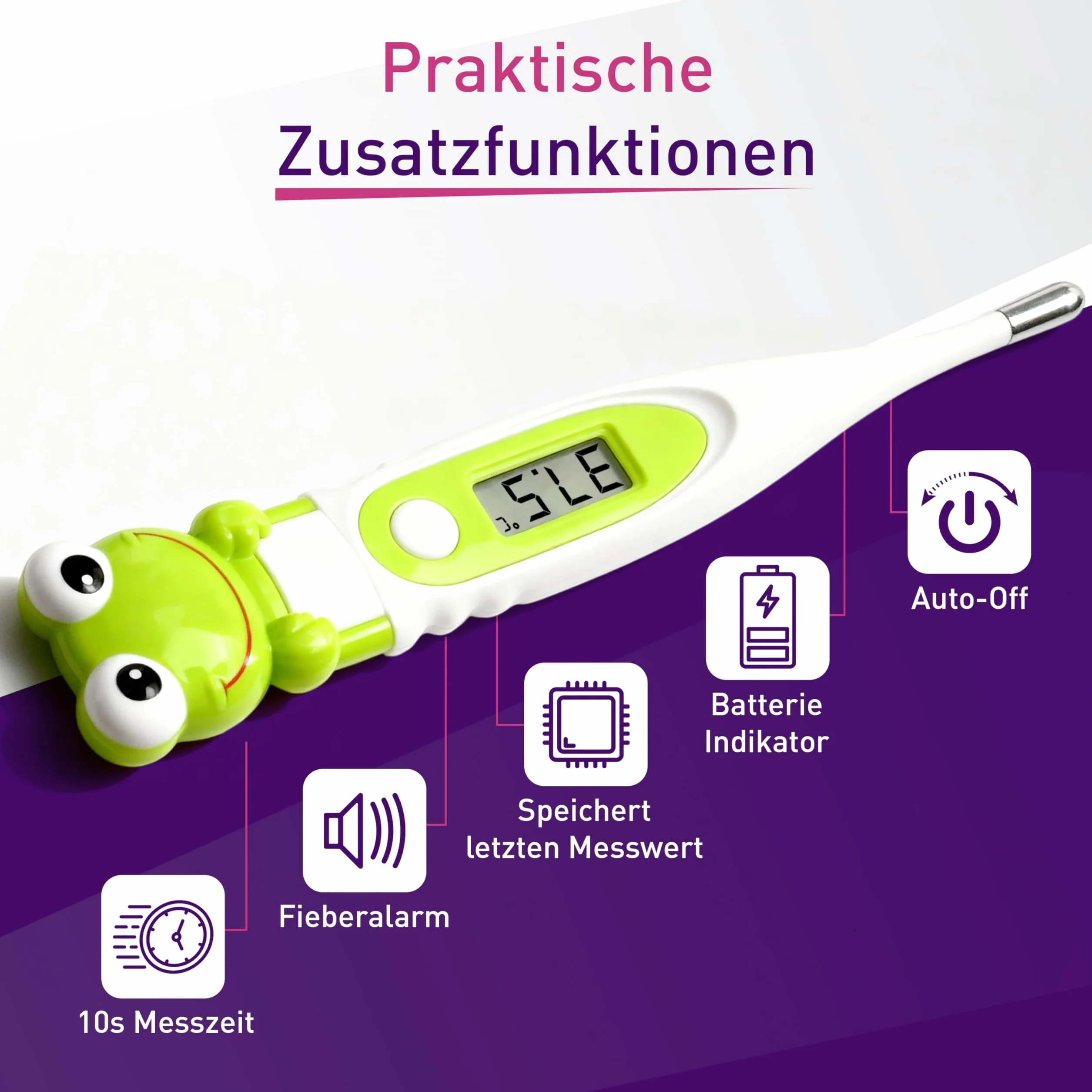 Termómetro Digital Scala SC 44 Rana Flex Speed 10 seg. Medición Oral Rectal Axilar Fiebre Corporal Niños Adultos, Verde