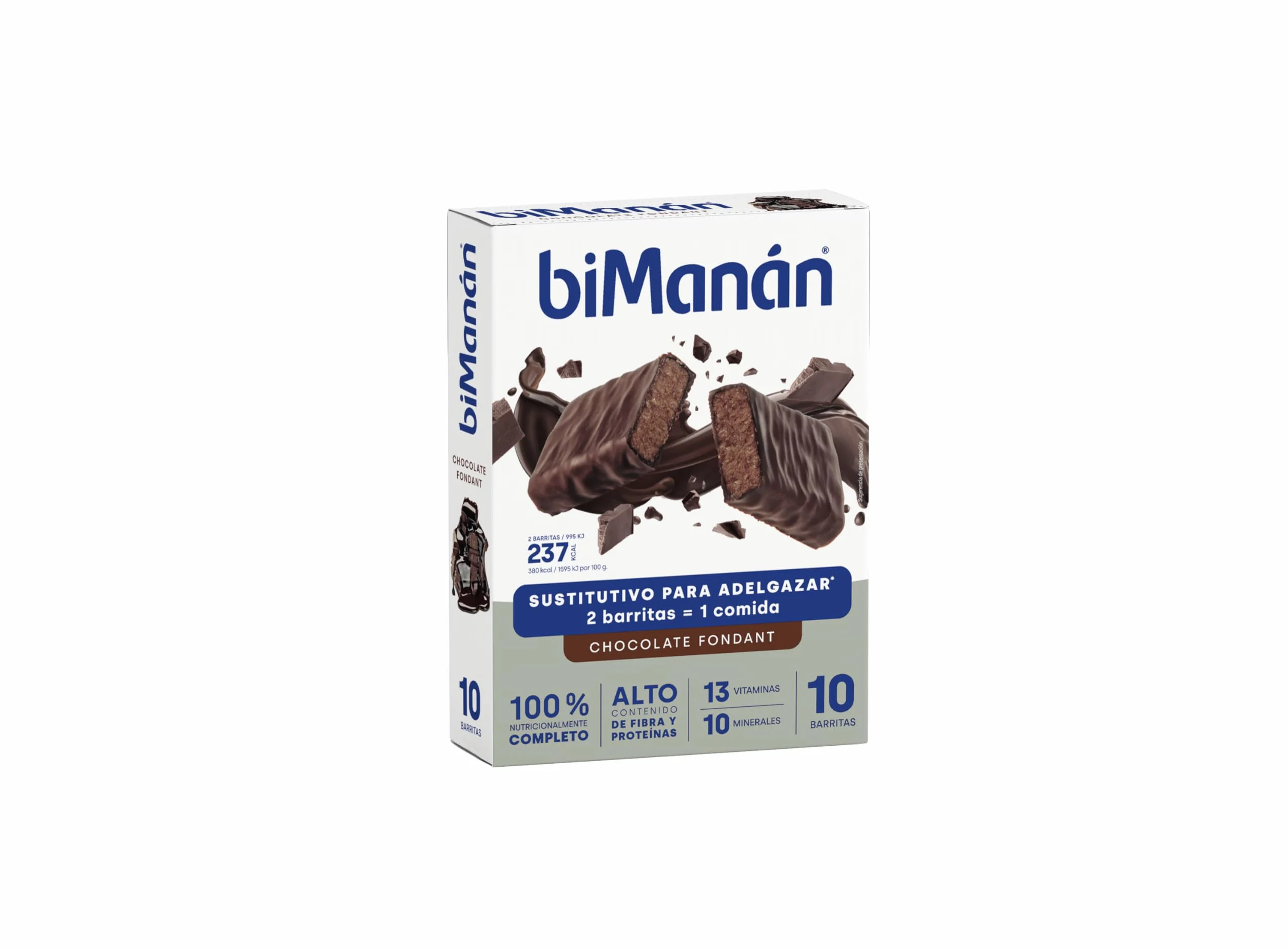 BIMANÁN Barritas Chocolate Fondant Sustitutivos de Comida 10 Unidades 238 Calorías Ricas en Fibra