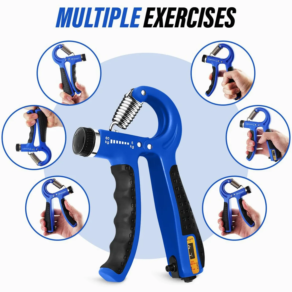 Entrenador fortalecedor de agarre de mano con resistencia ajustable de 4,5 a 59 kg, ejercitador de fuerza de agarre de mano para construcción muscular, recuperación de lesiones y terapia para aliviar