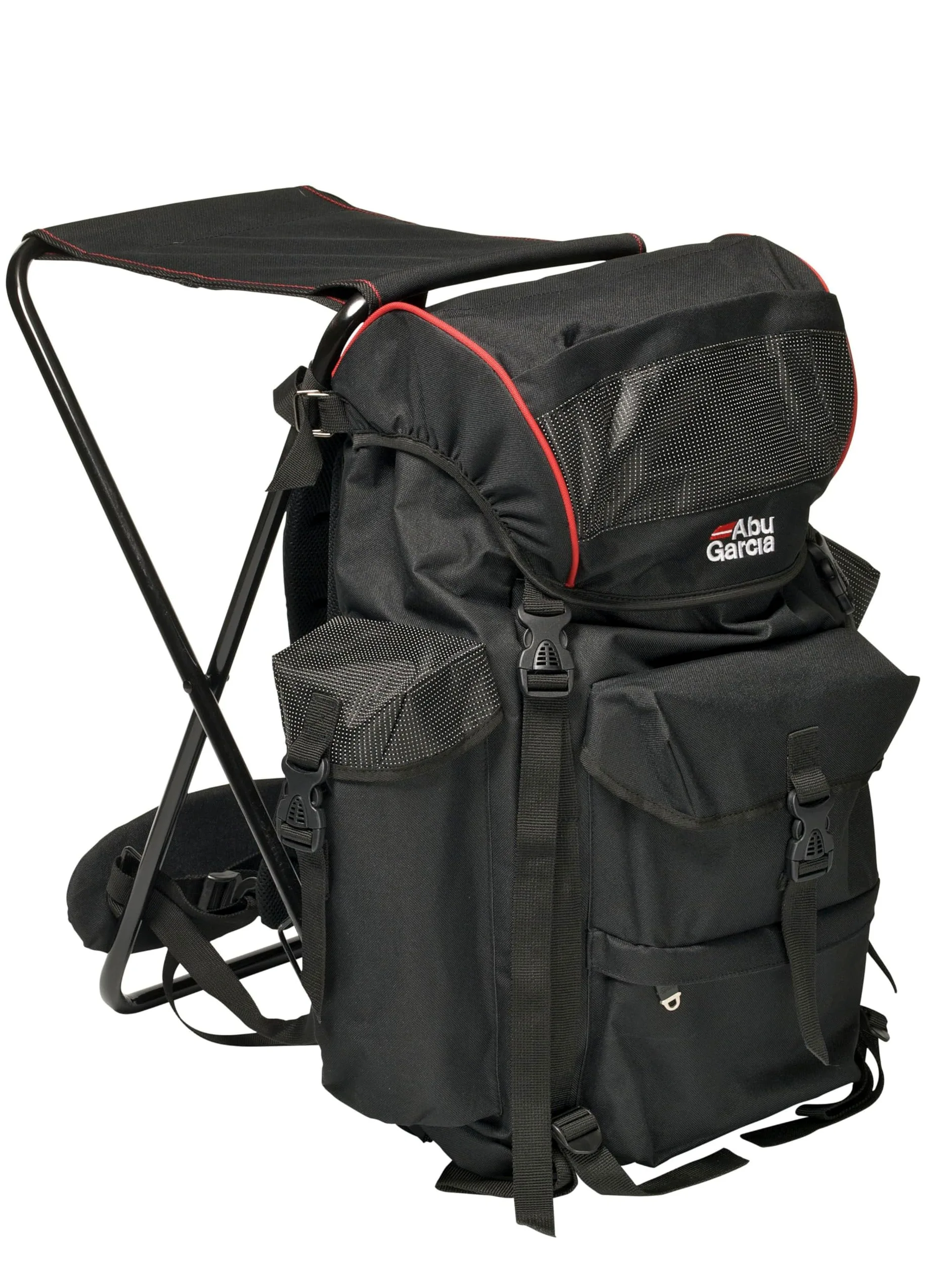 Abu Garcia Basic con Silla Incorporada Mochila de Pesca - Mochila Ligera y Resistente al Agua para Pescadores, Camping y Aventuras al Aire Libre, Disponible