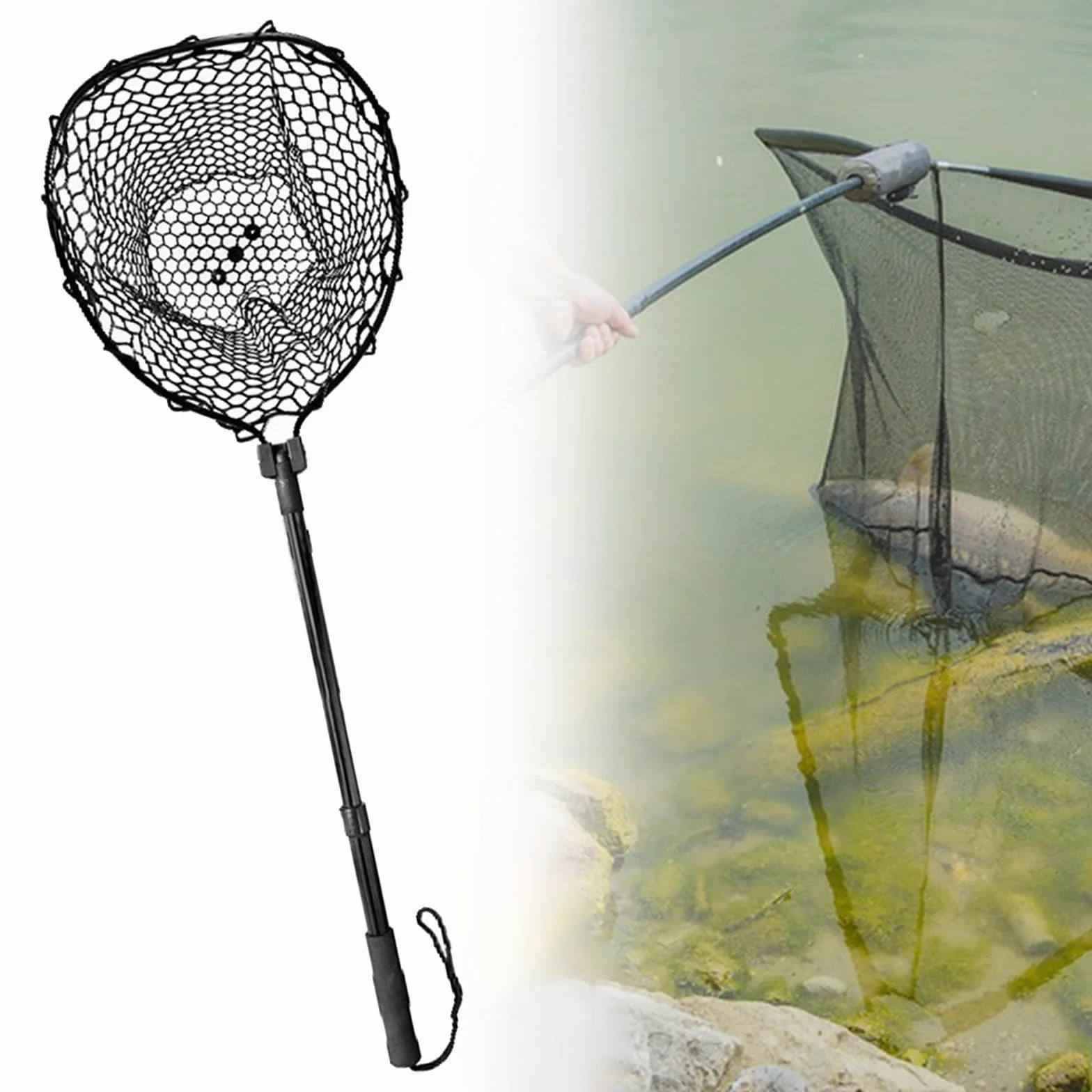 Red para Pesca Plegable Telescópica con Marco de Aluminio Malla de Silicona Suave Y Profunda Mango EVA Cómodo Adecuada para Pesca Deportiva Uso en Lag