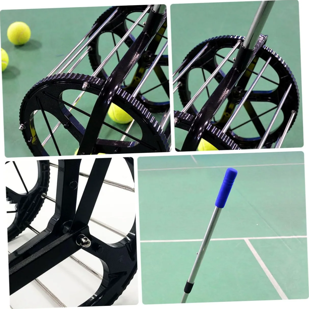 WOONEKY Cesta Recoge Pelotas Tenis Ajustable con Ruedas Capacidad Bolas para Entrenamiento Sin Agacharse