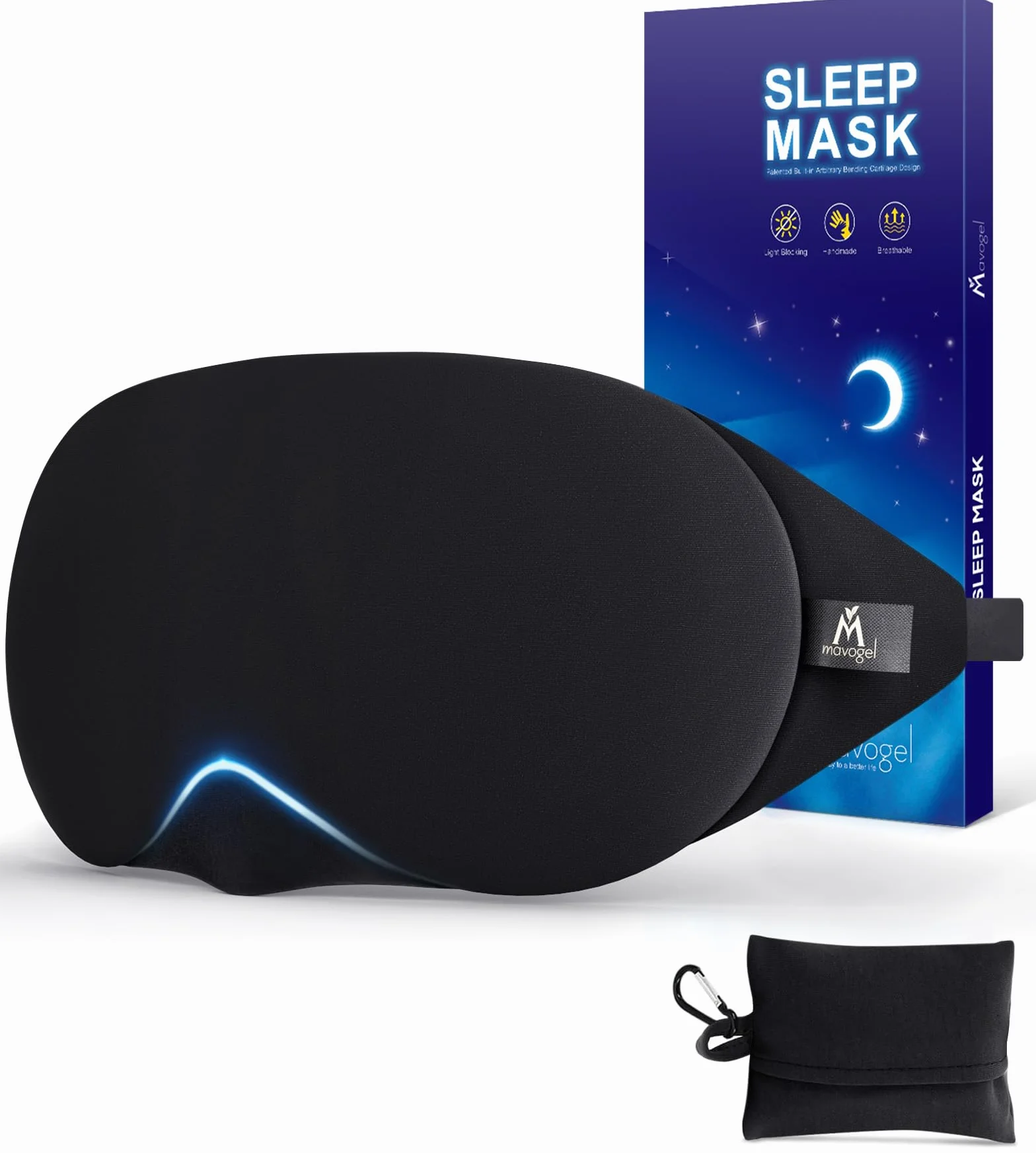 Mavogel Antifaz de algodón para dormir, bloqueo de luz, puente nasal ajustable, incluye bolsa de viaje