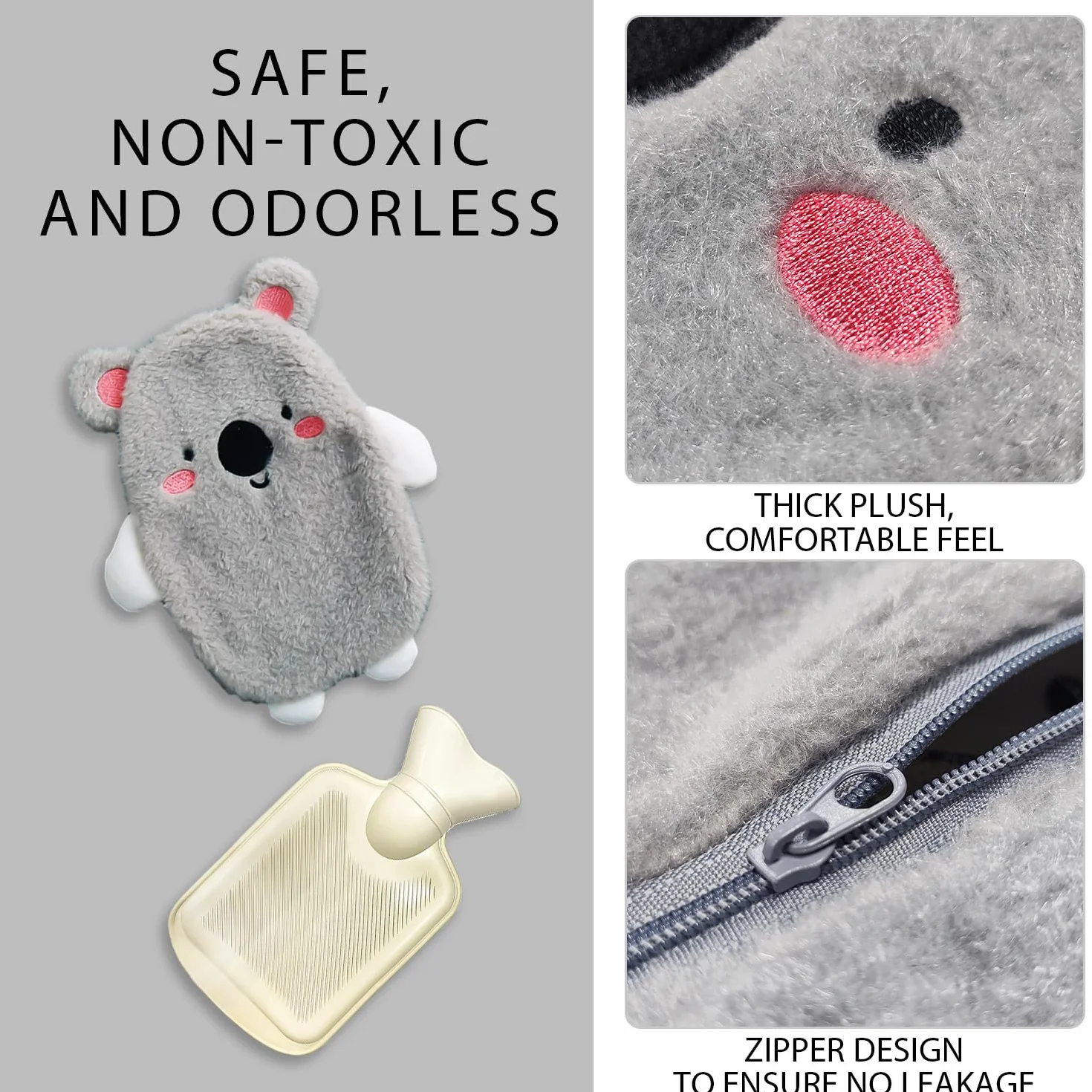 Koala Botella de Agua Caliente de Felpa Extraíble, Bolsa de Agua de PVC con Temperatura Constante