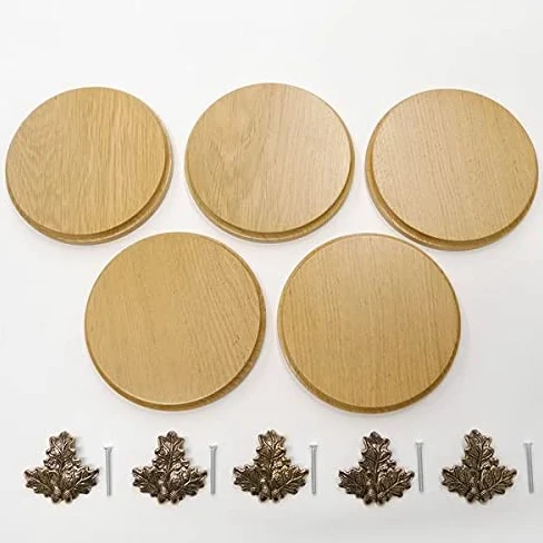 GTK Oferta 5 placas cuña redondas de roble claro AF 15 cm, tabla cuña, tabla de especias, placa para trofeos con 5 hojas de roble