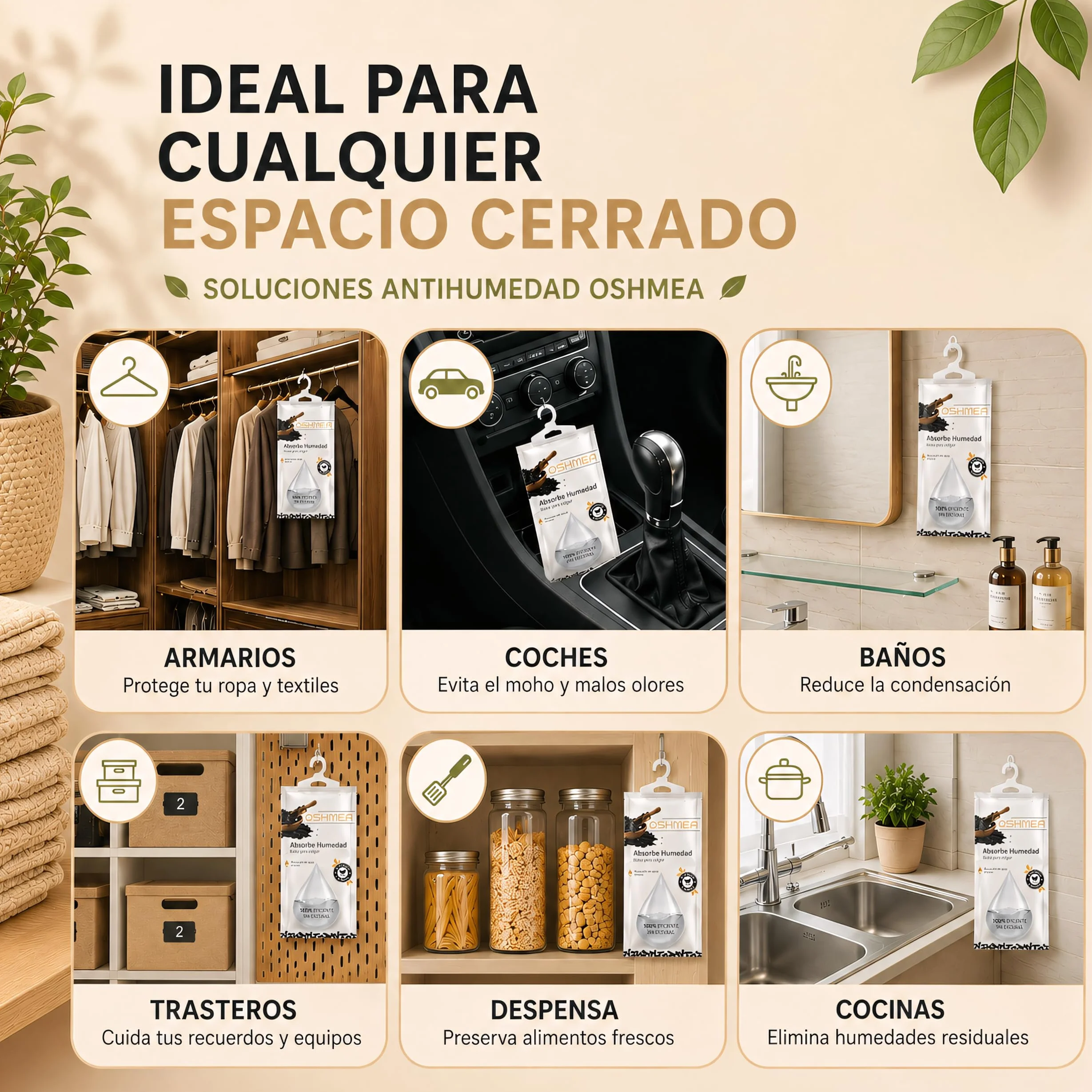 Pack de 5 Bolsas Antihumedad con Carbon Activado Deshumidificador Armario