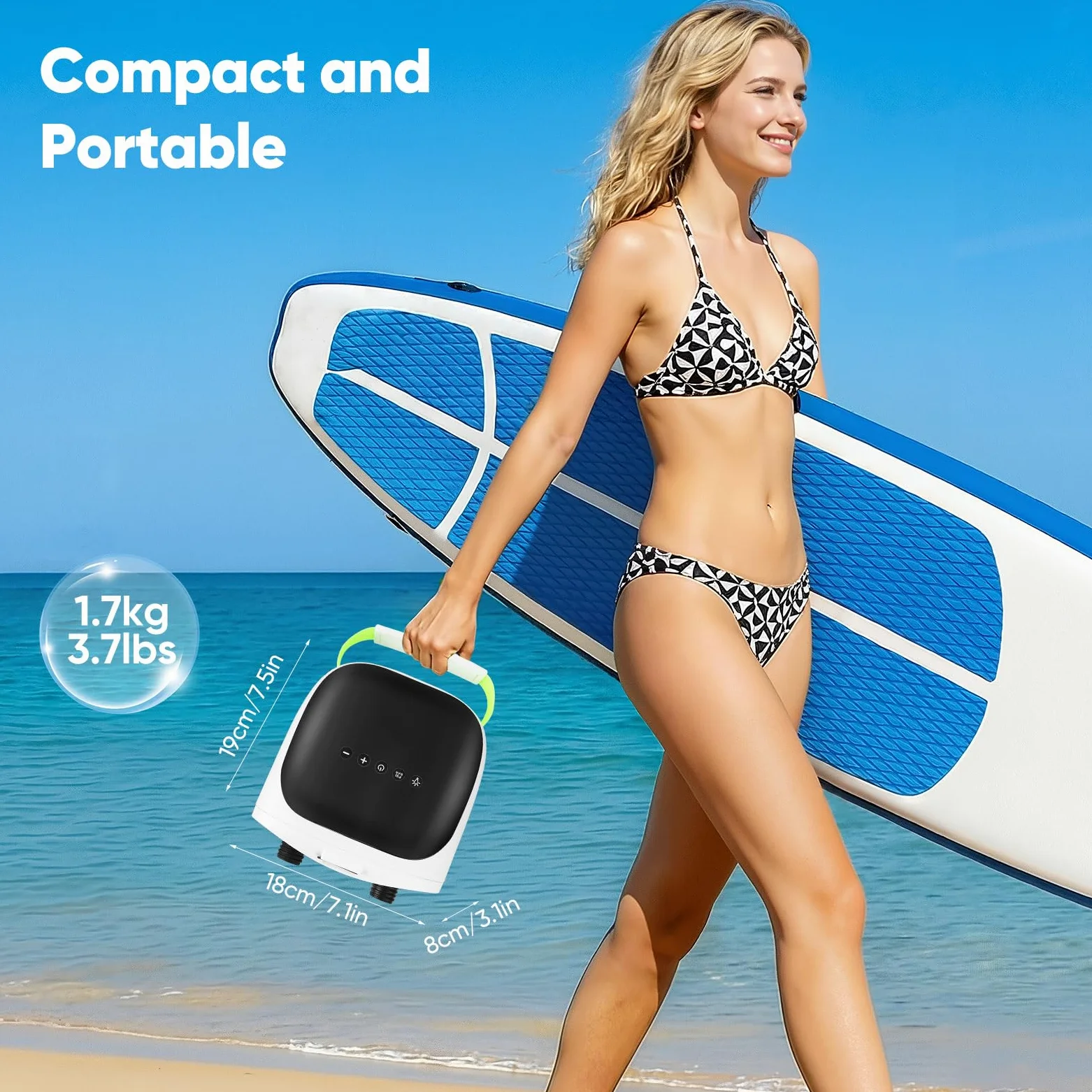 Bomba Eléctrica para Sup,Bomba de 12V con Apagado Automático,20 PSBomba Eléctrica para Paddle Board Inteligente a Doble Etapa,Bomba de Aire Eléctrica con 6 Boquillas para Botes, Colchones