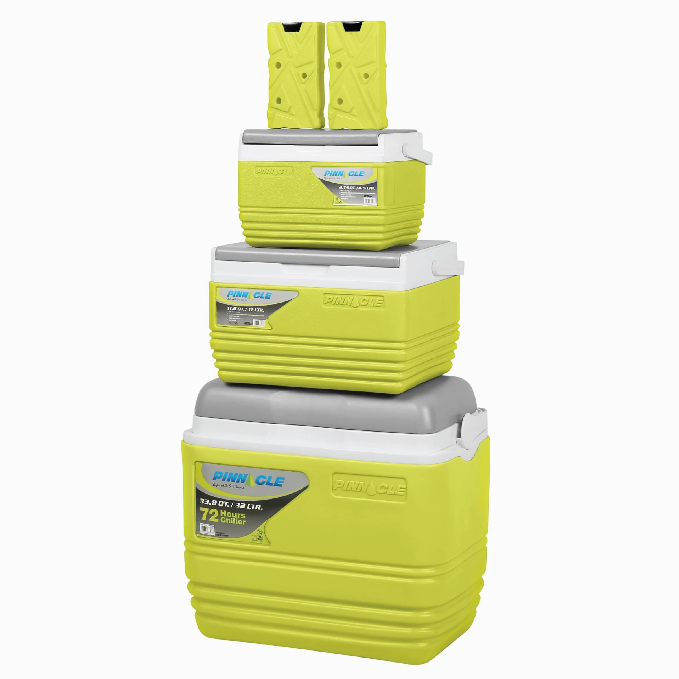 Pinnacle Juego de hieleras – 3 bolsas térmicas aisladas de 32L/11L/4.5L con 2 paquetes de hielo para enfriador, kit de enfriador grande aislado para picnics, pesca, barbacoas - Compartimento de