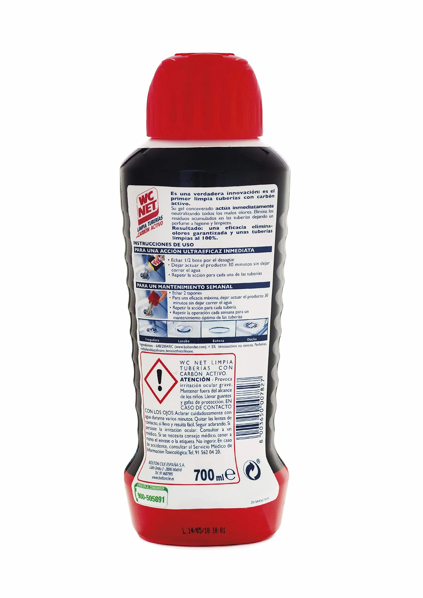 Wc Net Limpia Tuberías Carbón activo 700ml