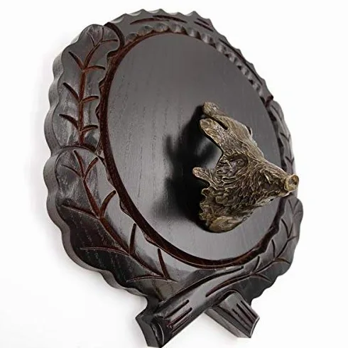 Placa de cuña tallada oscura AF 17,5 cm con 1 pieza de cabeza de cuña pequeña placa cuña, tabla de especias, cartel trofeo.