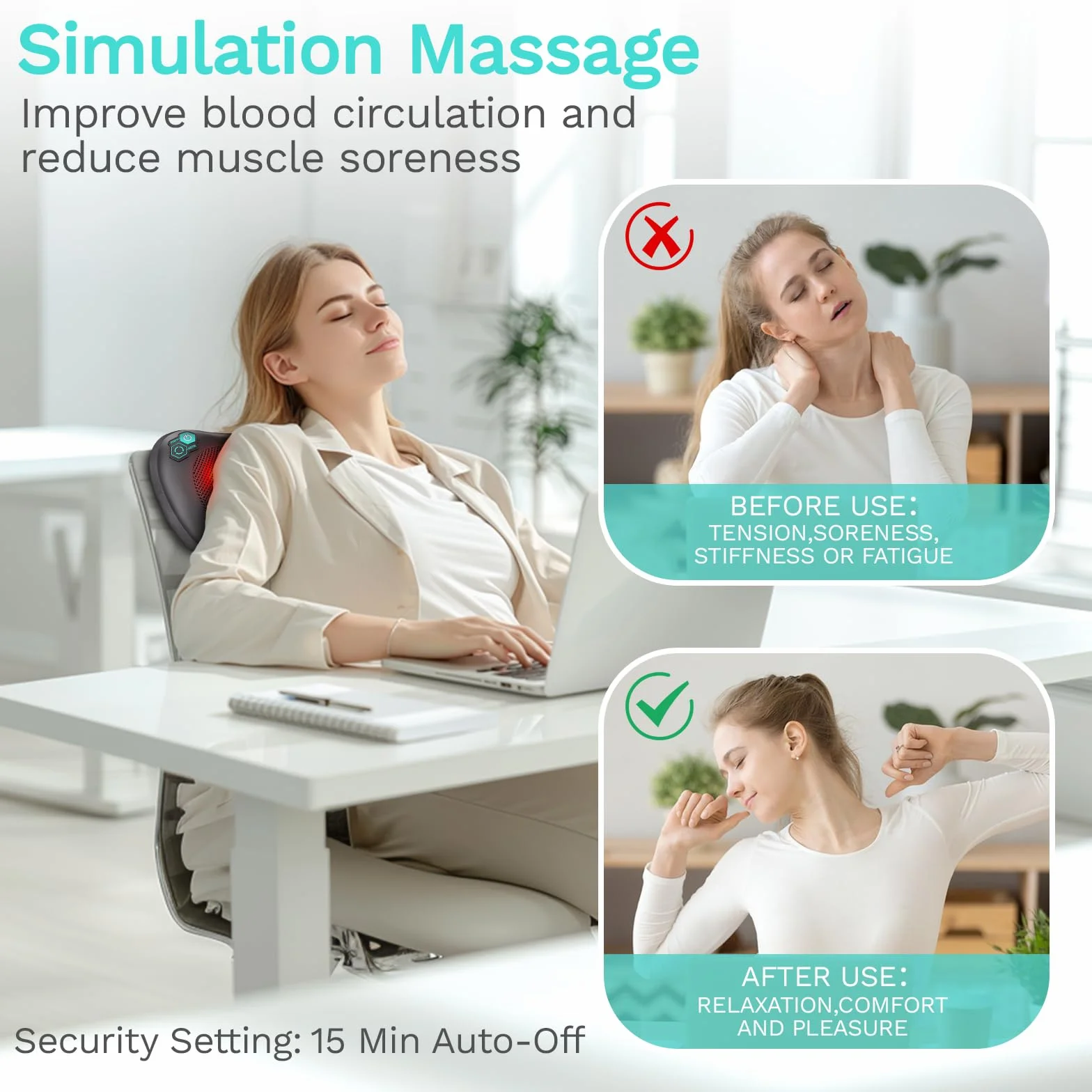 TAKRINK Cojín Masaje Shiatsu 8 nudos 3 Velocidades Ajustable Rotación dos Direcciones