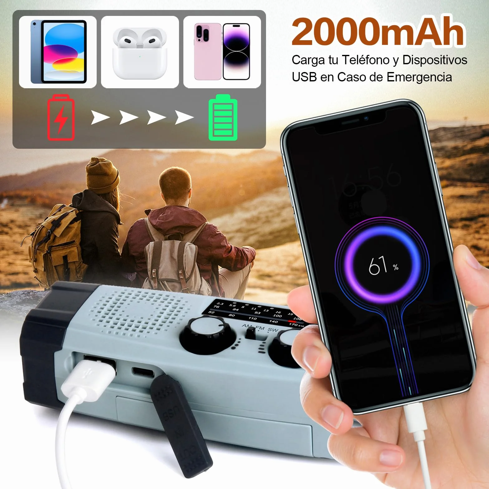 Gemmac Kit Supervivencia 140 en 1 Equipo Botiquin de Primeros Auxilios Completo, Survival Kit Catastrofe Tener 2000 mAh Radio a Pilas Linterna Camping Botiquin Hogar Caza Senderismo Montaña Regalo