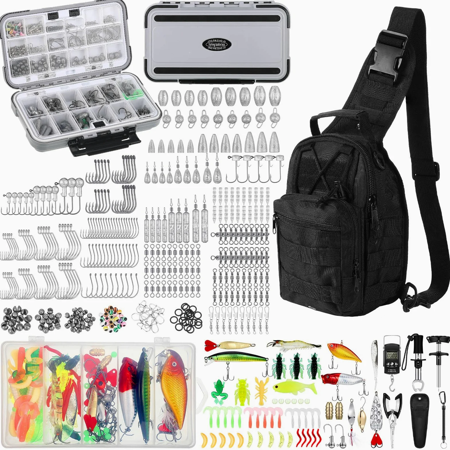Sosation Juego de 482 piezas de equipo y equipo de pesca de verano, kit de accesorios de pesca para hombre, kit de herramientas de extracción de anzuelos, mochila de pesca, kit de señuelos de pesca
