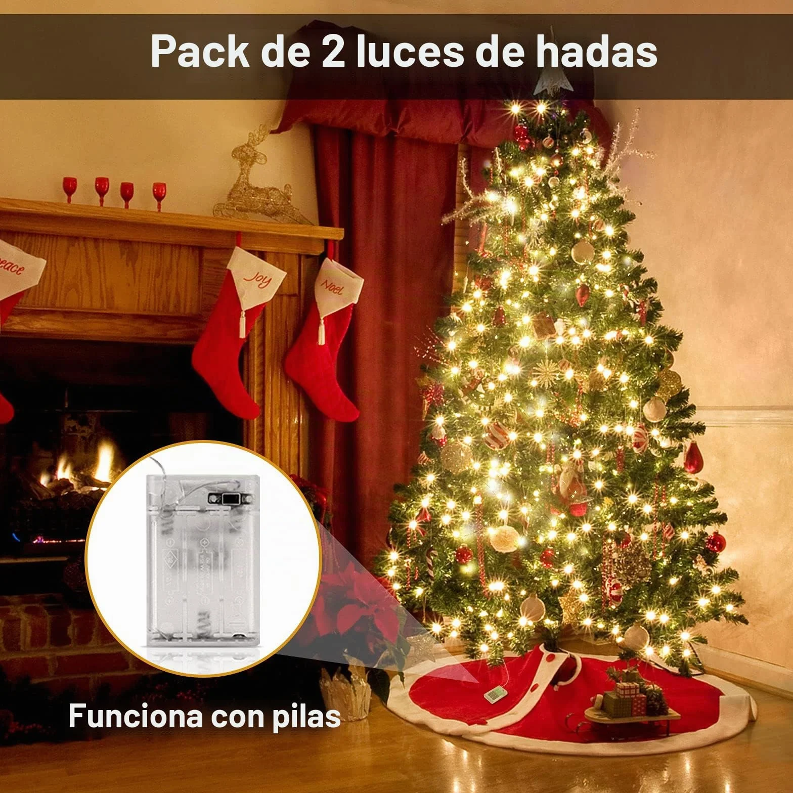 Suright Guirnalda Luces LED 2x12M 120 LED Impermeable Exterior Decoración Navidad Amarillo Cálido