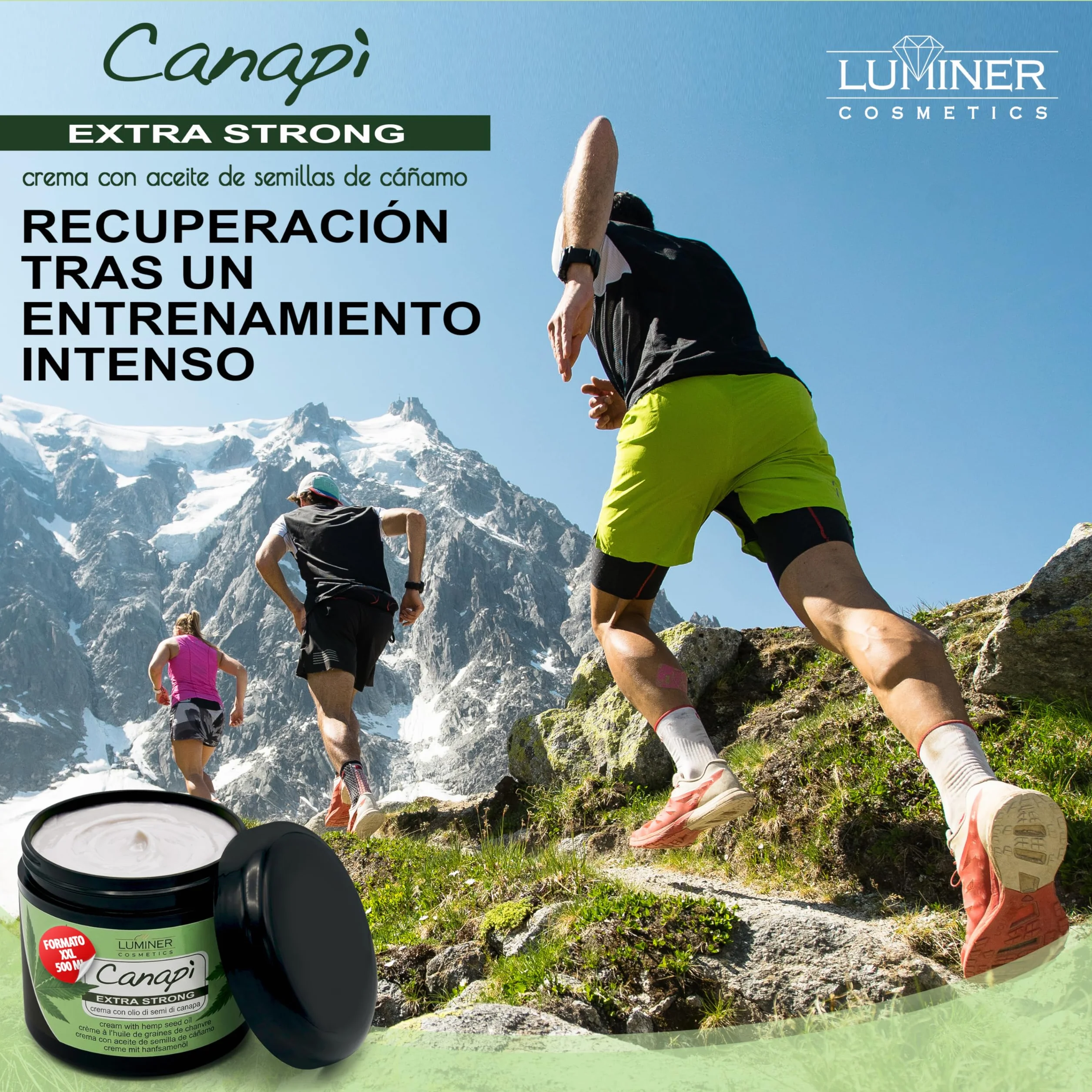 Luminer Crema de aceite de semillas de Cáñamo 500 ml Gel de masaje con árnica y harpagofito