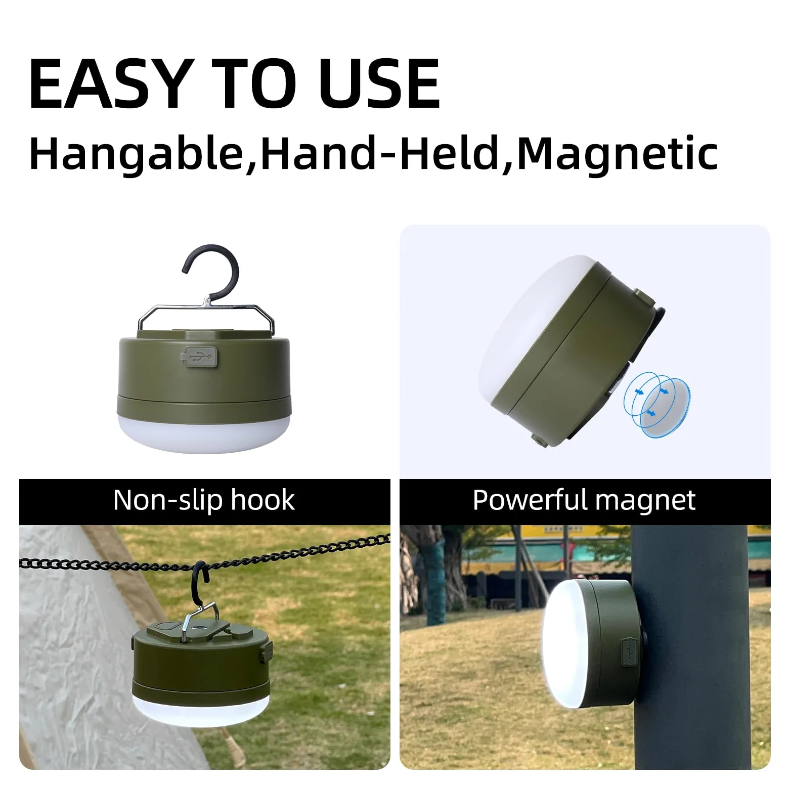 Luces de tienda de campaña recargables de 1000 lm, linterna LED para camping, IPX5, impermeable, con 4 modos y banco de energía, luz portátil de 3000 mAh para exteriores, para camping, senderismo