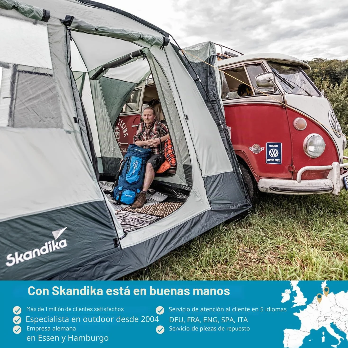 Skandika Pitea Van Tienda Avance Furgonetas Camping 4 Personas 310x300x225cm Suelo Cosido Bañera Mosquiteras