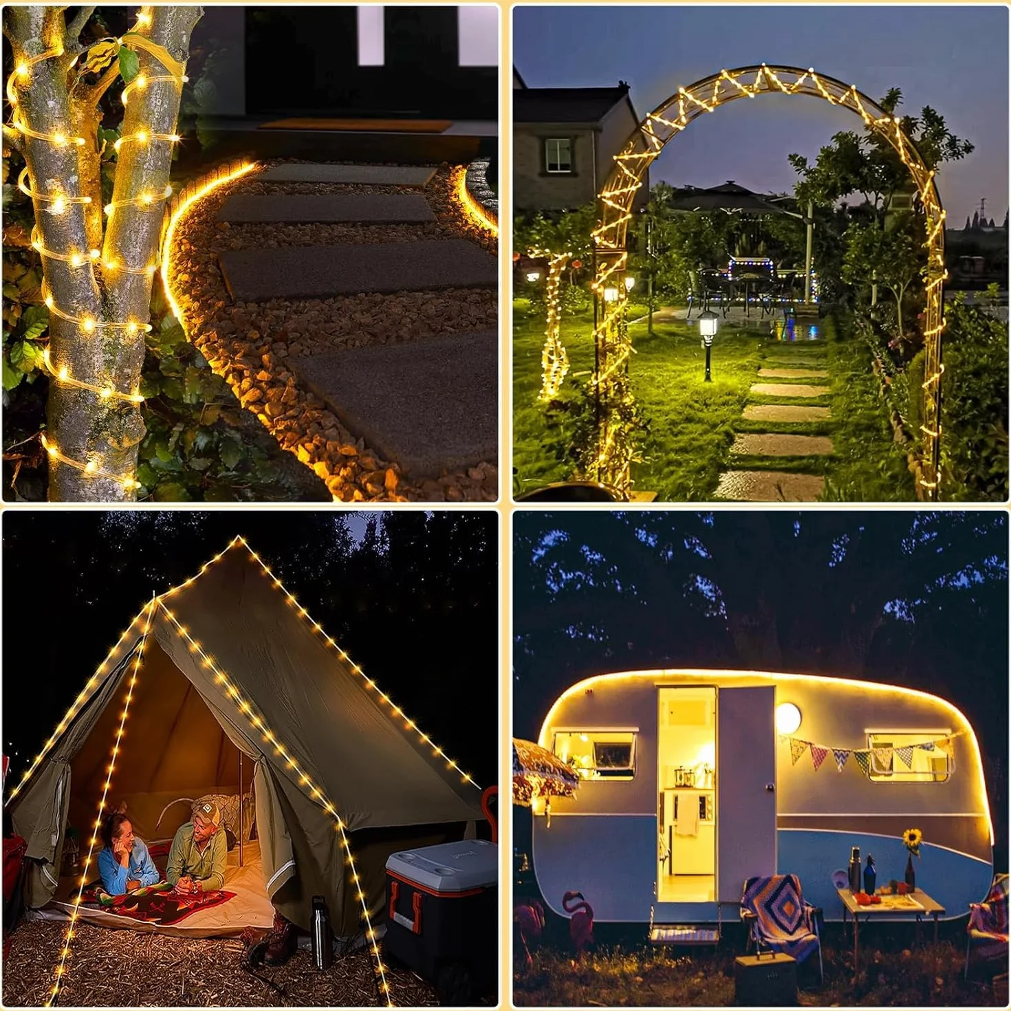 Guirnalda de luces LED solar exterior 10 m 100 LED IP45 8 modos luz blanca cálida