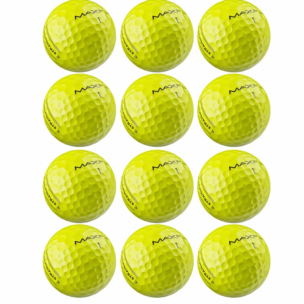 Maxfli StraightFli - Pelotas de golf color amarillo brillante, paquete de 12 pelotas de golf de baja distancia de giro para disparos más rectos | Tacto suave, cubierta de ionómero duradera | para