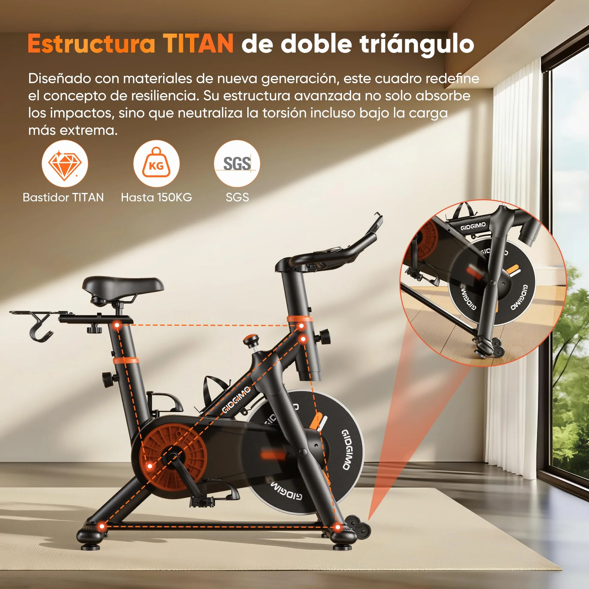 GIDGIMO 2026 Nuevo Bicicleta Estática Silenciosa para Casa con Resistencia Ajustable, Asiento Transpirable, Monitor LCD, Pulsómetro, Entrenamiento en Casa, Capacidad Máxima 150 kg