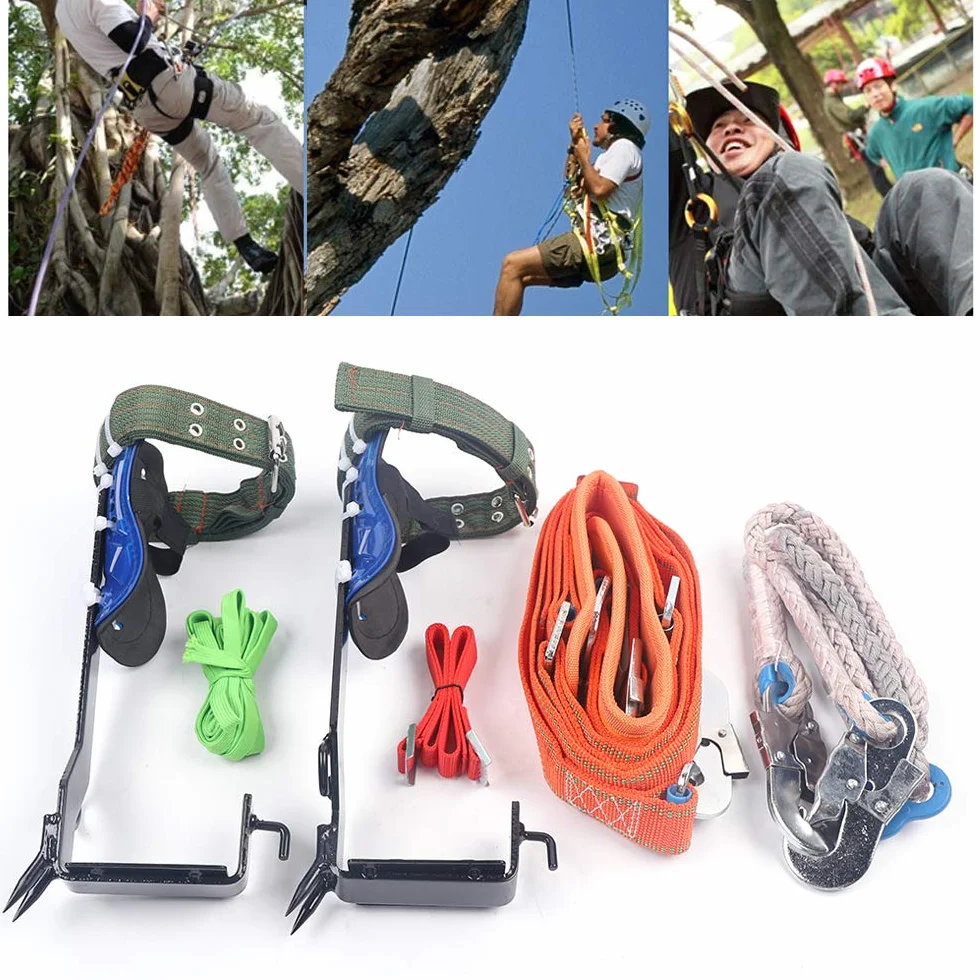 Juego de equipos de escalada de árboles, clavos de escalada de árboles de 100 kg, herramientas de escalada con cinturones de seguridad y cuerdas, para protección contra caídas, cuidado de