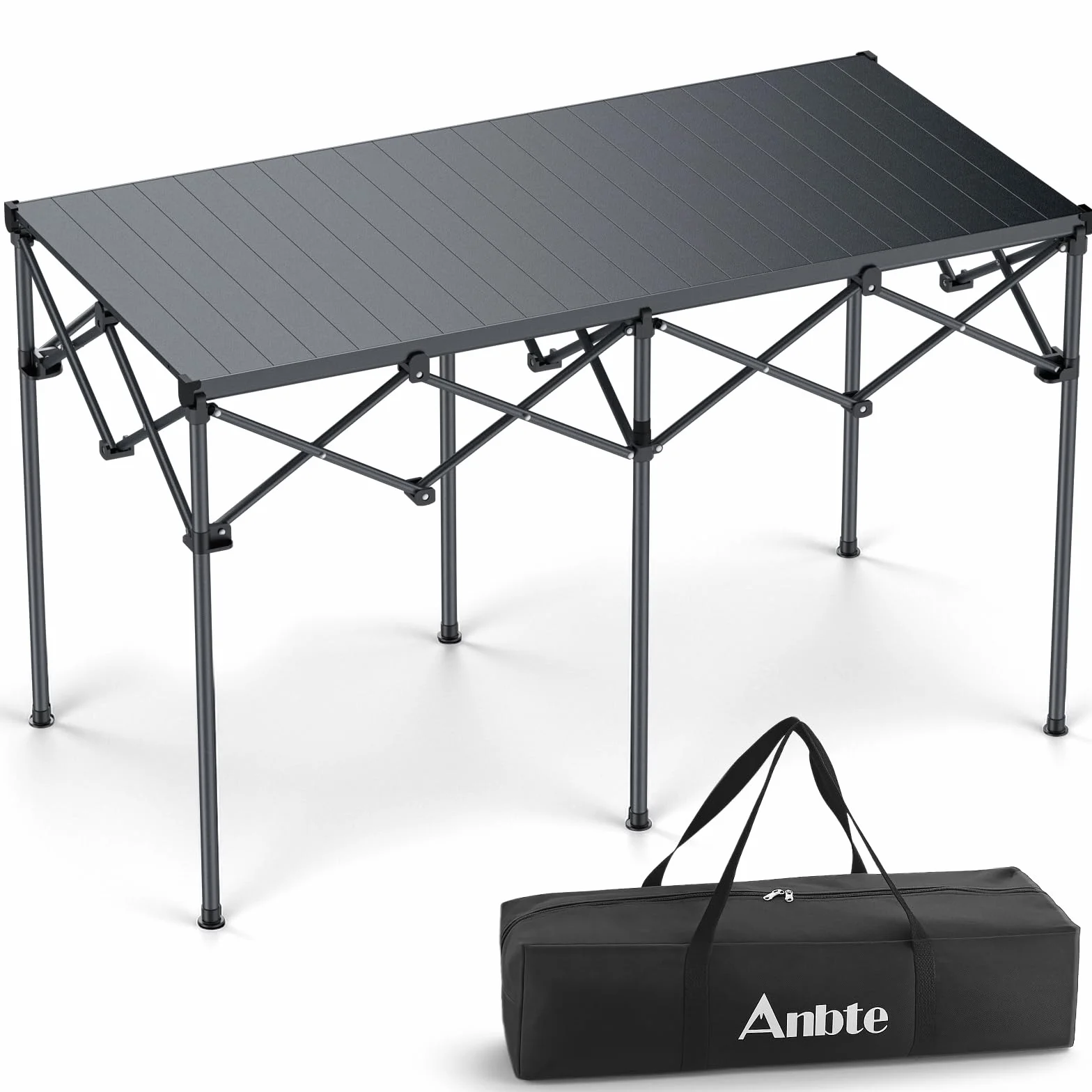 Anbte Mesa Camping Plegable 122 x 60 x 74 cm, Mesas de Acampada Portátil Aluminio Impermeable Capacidad de Carga 120 kg para Jardín, Terraza, Picnic,BBQ,Camping Negro