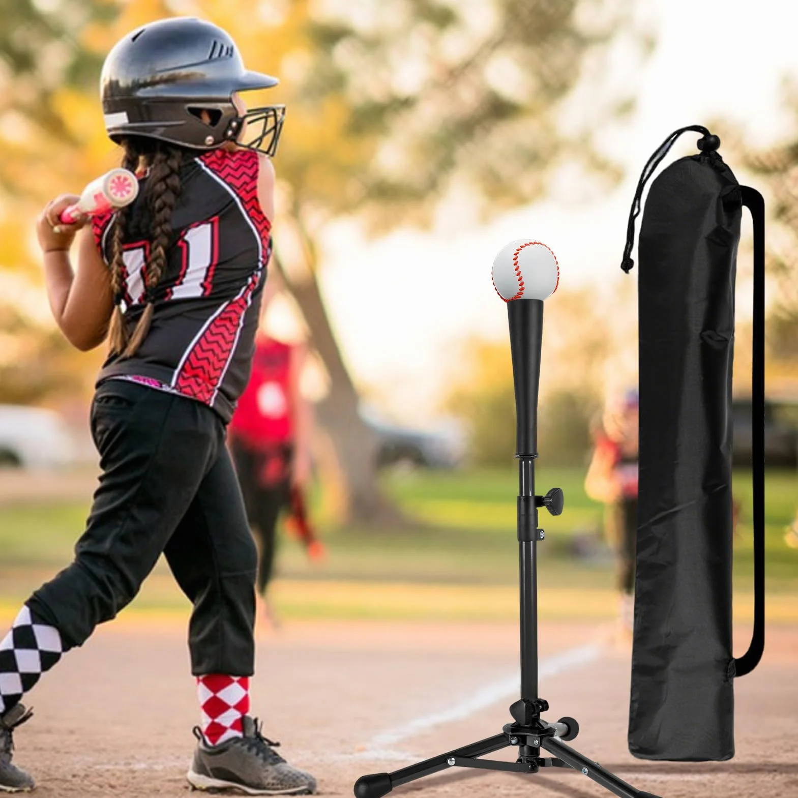 Camina de camiseta, camiseta de béisbol juvenil, Altura ajustada T Ball Ball Batting Tee, Stand ergonómica reutilizable con bolsa para un entrenador de lanzamiento de seguridad para principiantes para