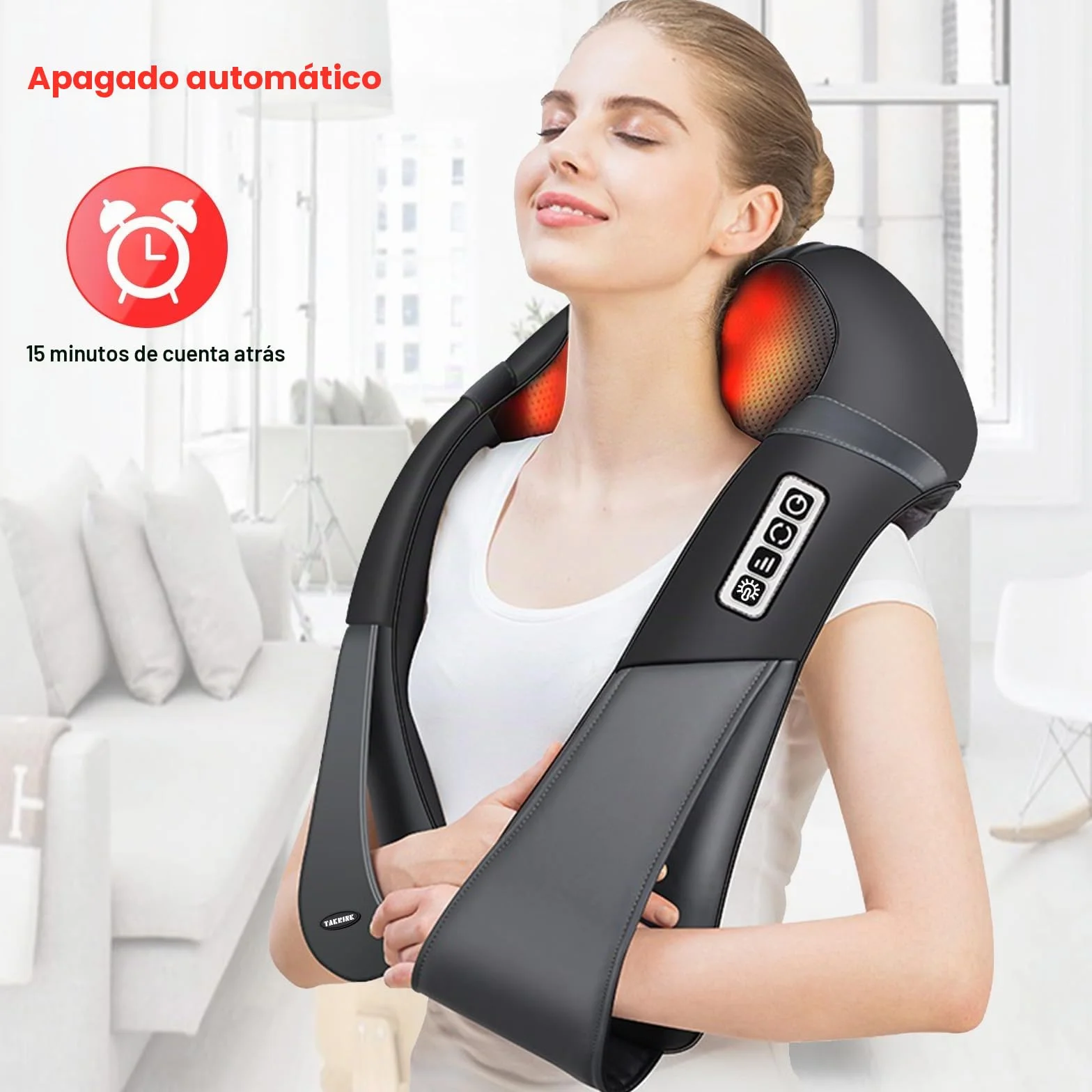 Masajeador Shiatsu 16 Cabezales de Masaje Integrados Hombros Cuello 3 Velocidades Dirección Ajustable Calor