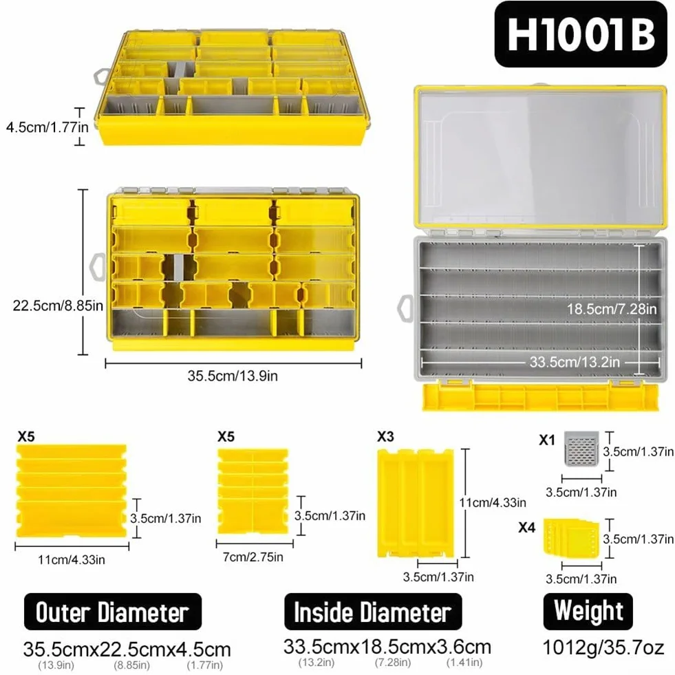 Caja de aparejos de pesca de una sola capa con separadores precortados, tapa transparente, caja de almacenamiento de polipropileno para anzuelos, cebos, plomos, señuelos, contenedor