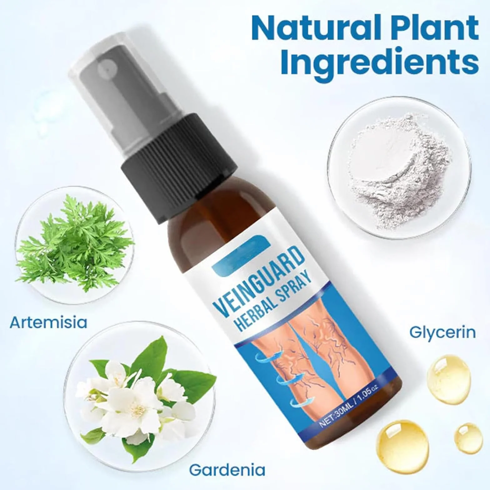VeinGuard Spray Herbal 2 en 1 para Piernas y Venas, 30ml*2