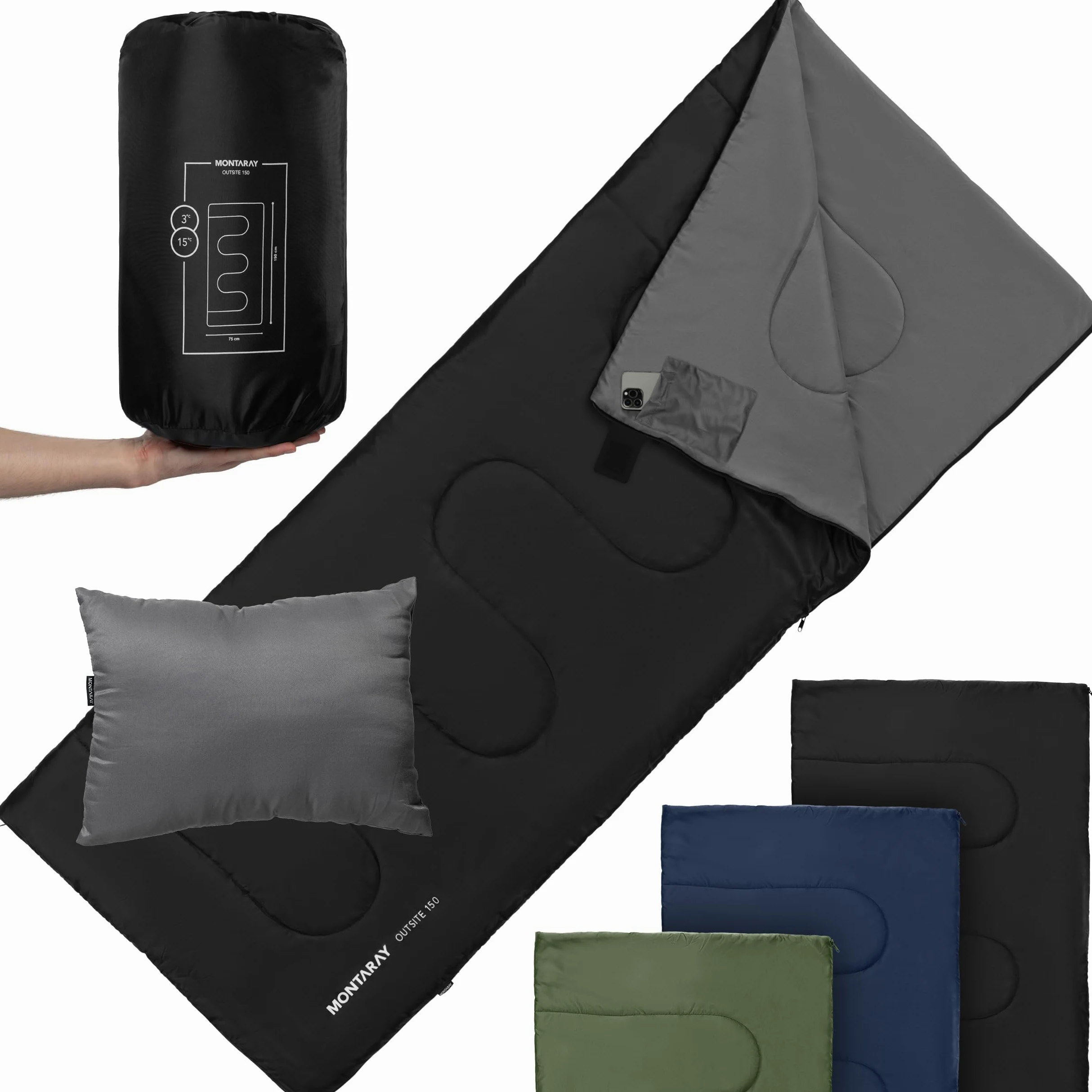 Saco de dormir con manta para 3 – 4 estaciones, saco de dormir exterior para camping con almohada, saco de dormir suave y cálido, con y sin capucha, saco de dormir para adultos, saco de