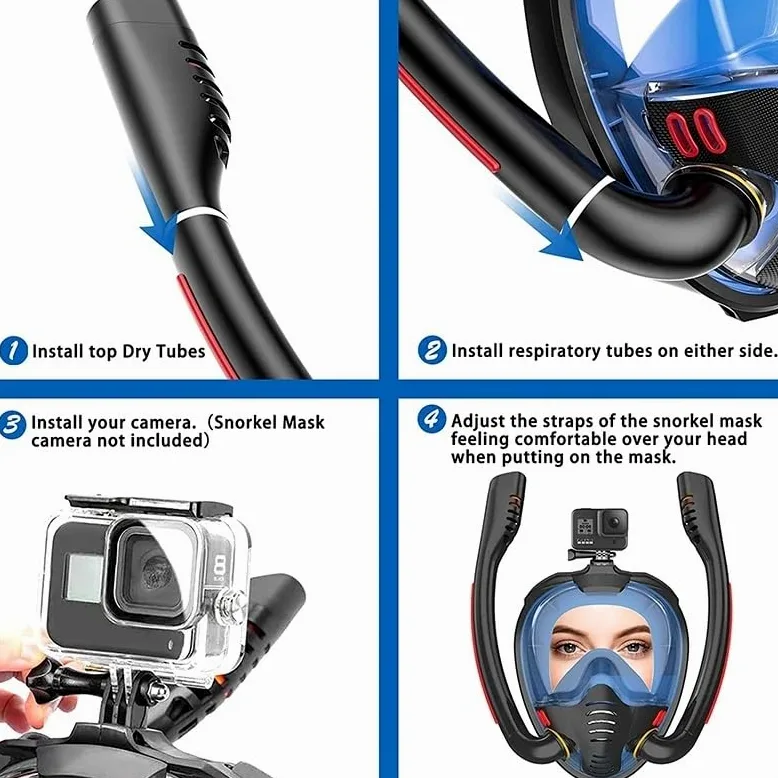 Máscara de snorkel panorámica Máscara de snorkel ajustable Máscara de buceo for snorkel for adultos Máscara de buceo con respiración libre Máscara de snorkel UV Antivaho Transpirable Visión clara Equi