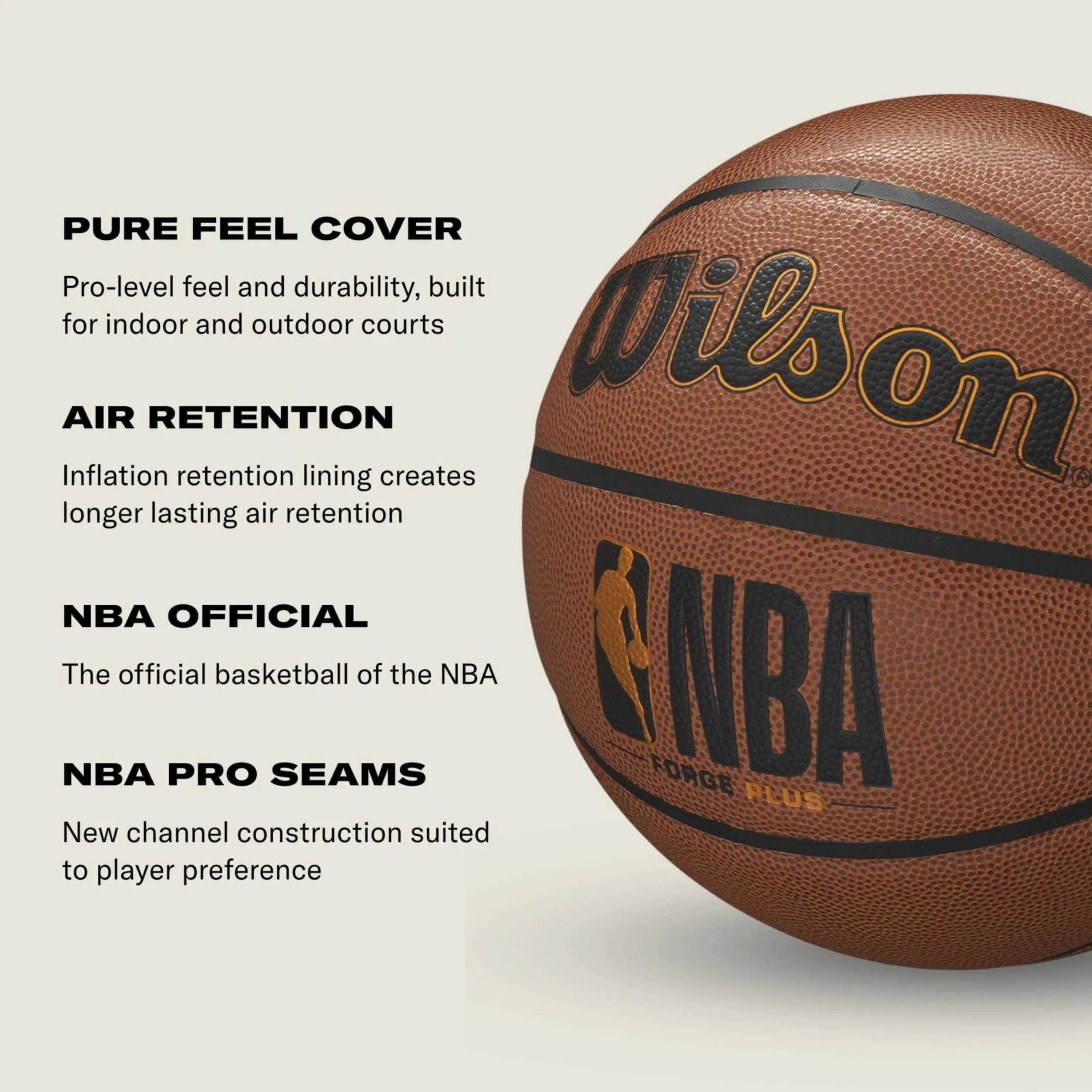 Wilson NBA Forge Plus Balón de Baloncesto para Interiores y Exteriores, Granate, tamaño 7-29.5 Pulgadas