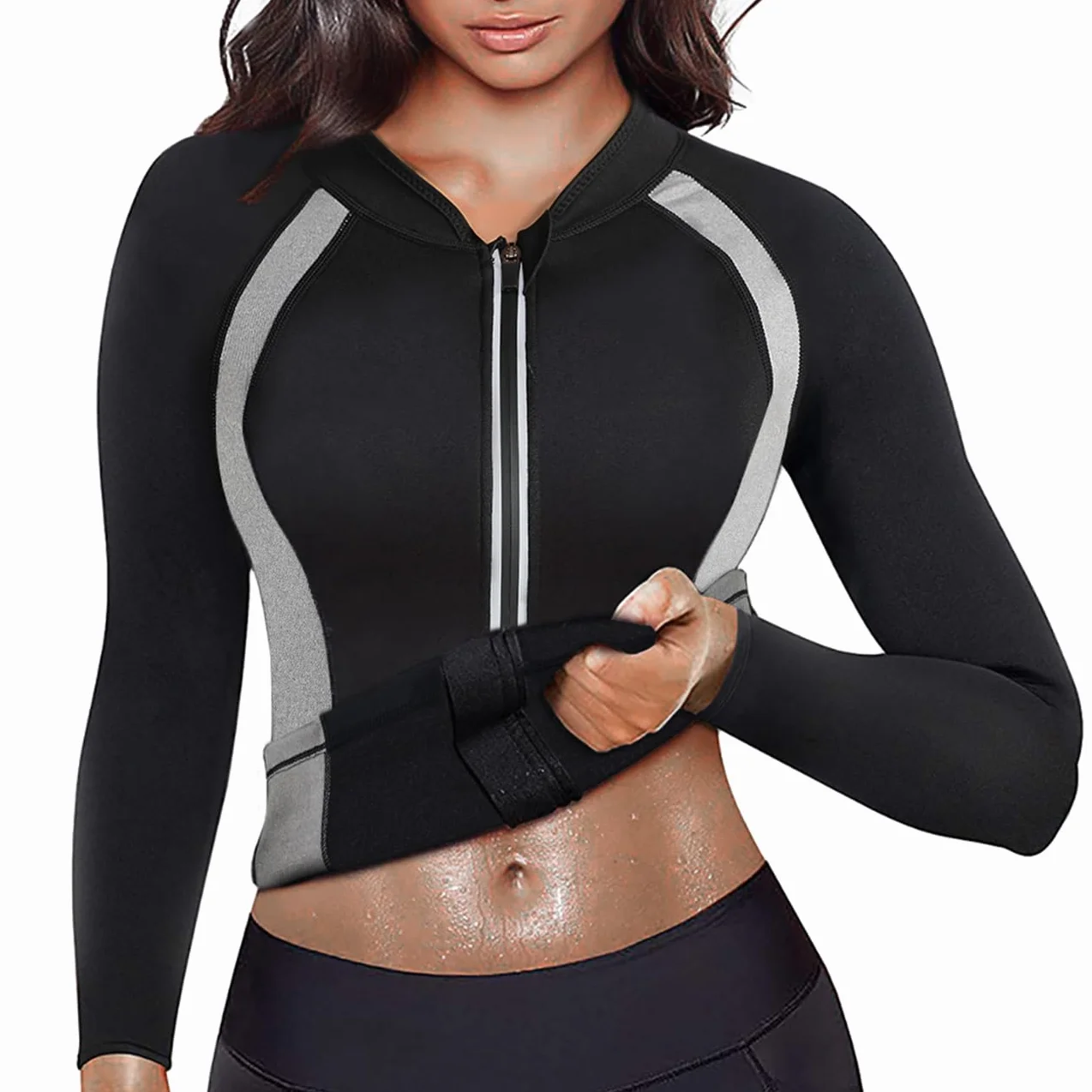 Sauna Neopreno Chaqueta Top Suit Trajes Adelgazantes Compresion Sudoración Deporte Shapewear Gym Correr Fitness Mujer Sudaderas Manga Larga