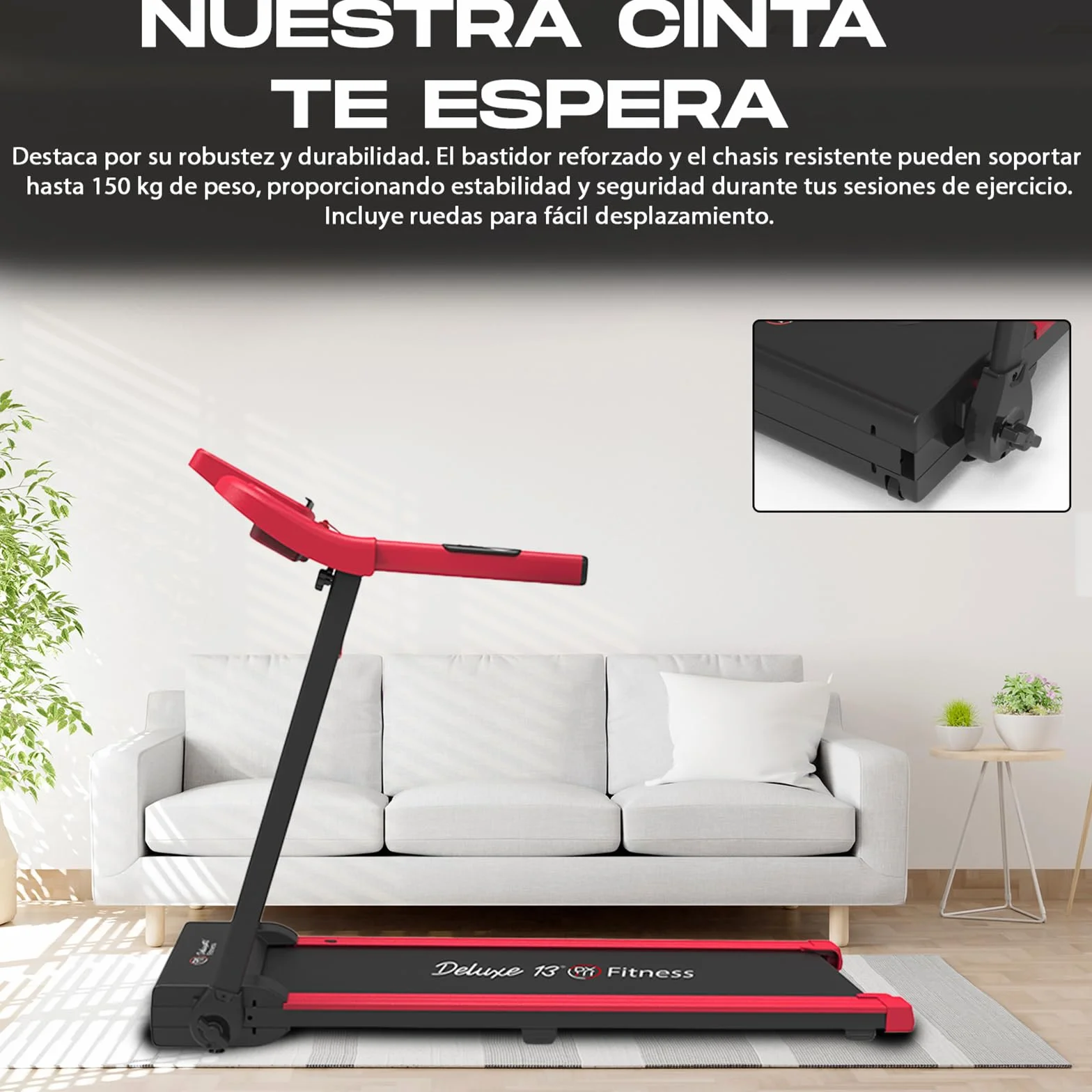 Cinta de Andar y Correr - Motor 1500W 2CV - Plegado Horizontal - Soporta 150 kgs