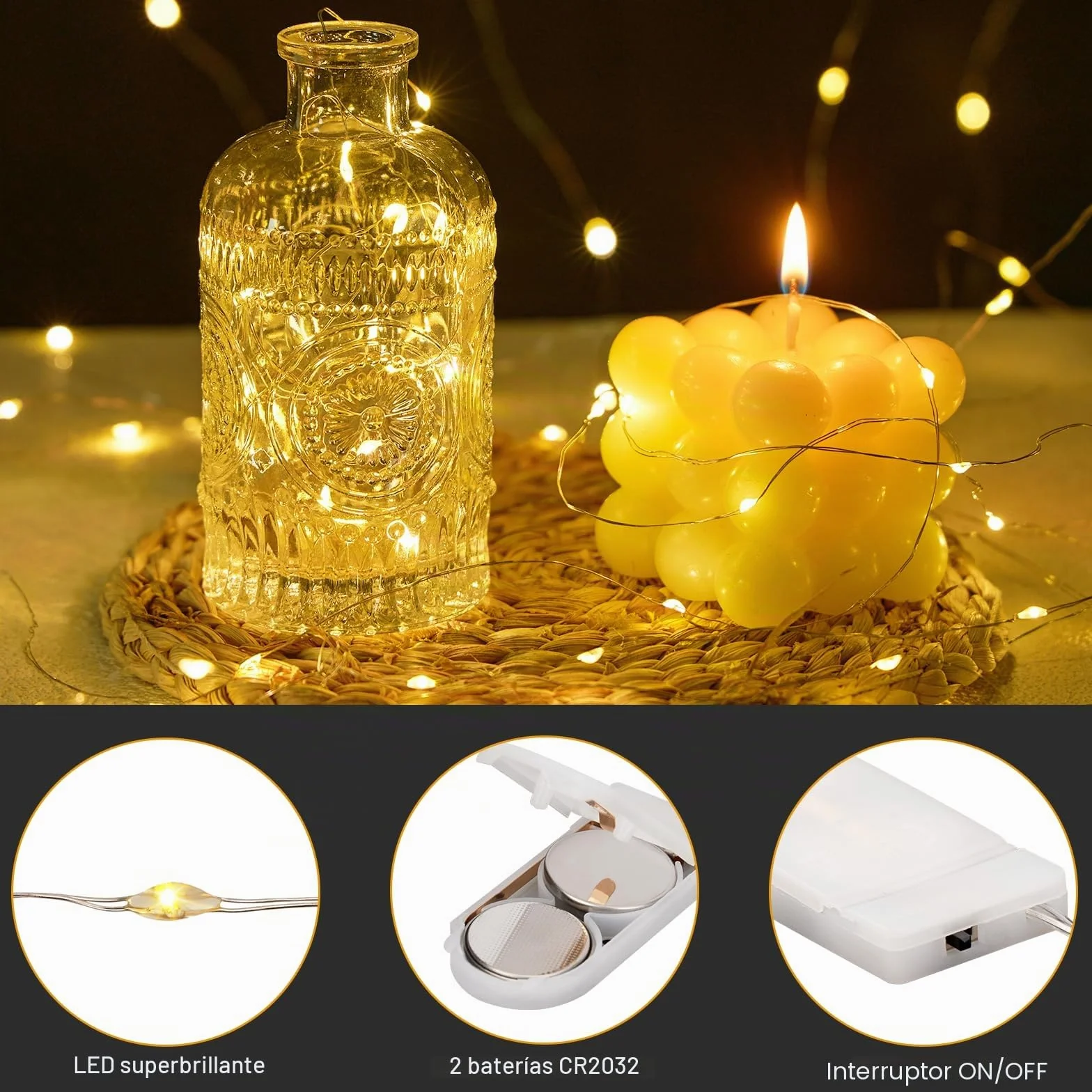Guirnalda Luces LED 20 Piezas 1m 10 LED Impermeable Pilas Decoracion para Interior Jardin Boda Fiestas